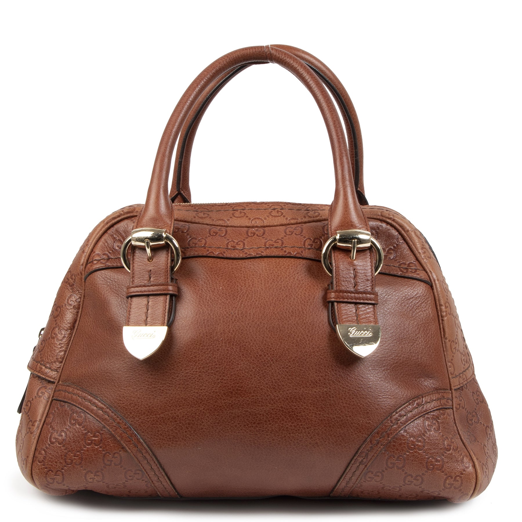 Authentic secondhand Gucci Brown Leather Bowling Bag designer bags fashion luxury vintage webshop safe secure online shopping