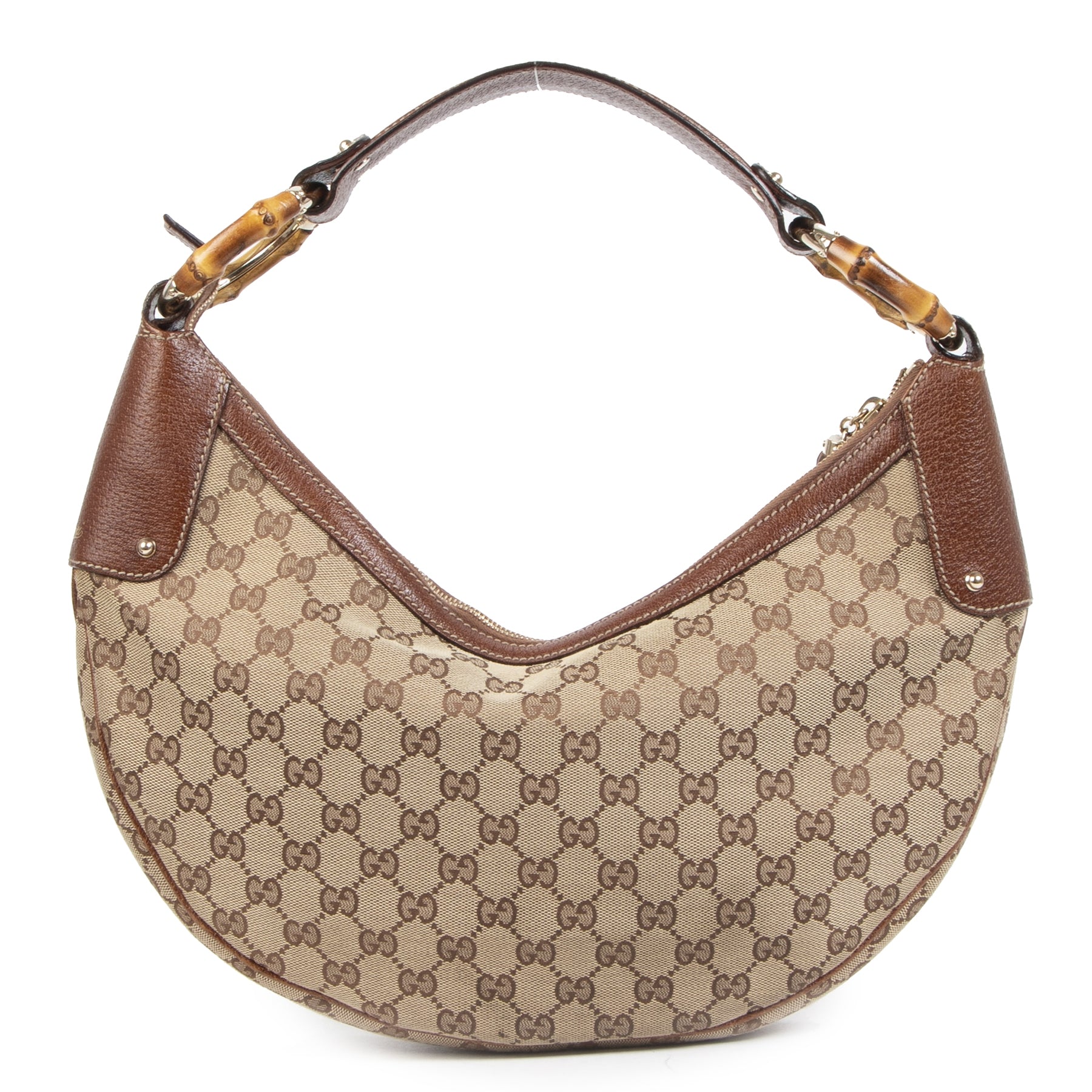 shop safe online Gucci GG Canvas Bamboo Ring Hobo Bag
