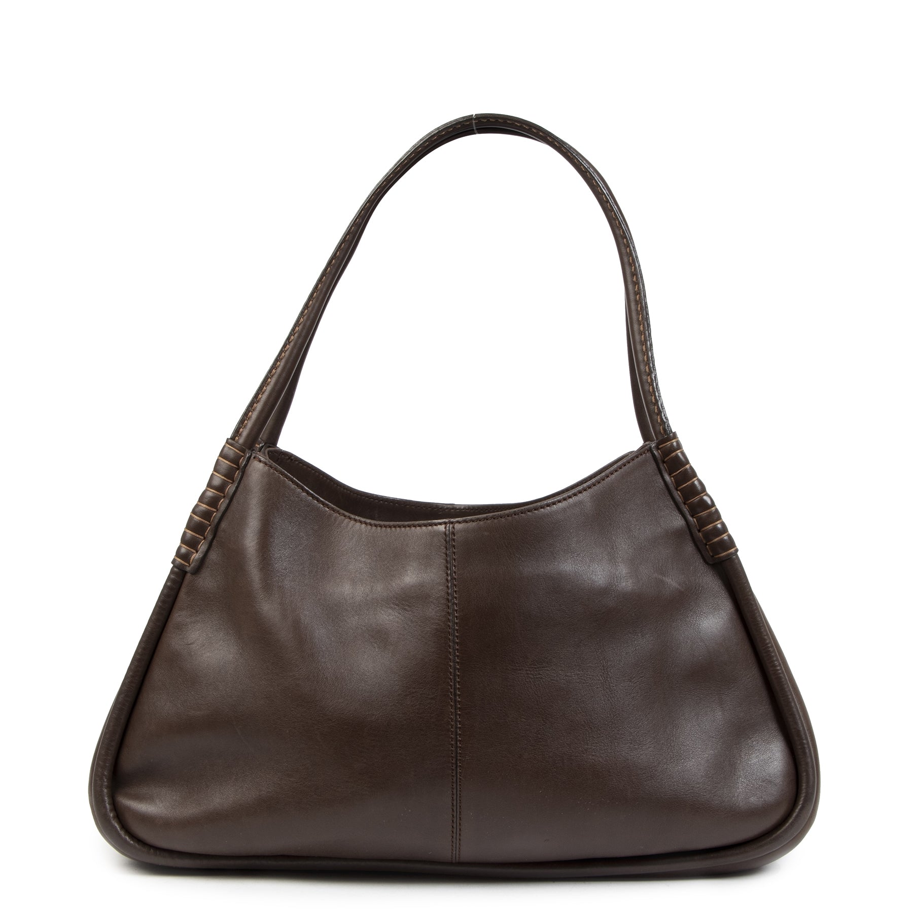 Authentieke tweedehands vintage Tod's Dark Brown Leather Shoulder Bag koop online webshop LabelLOV