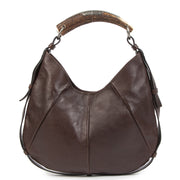 Authentieke Tweedehands Yves Saint Laurent Mombasa Horn Handle Brown Leather Shoulder Bag juiste prijs veilig online shoppen luxe merken webshop winkelen Antwerpen België mode fashion