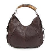 Authentieke Tweedehands Yves Saint Laurent Mombasa Horn Handle Brown Leather Shoulder Bag juiste prijs veilig online shoppen luxe merken webshop winkelen Antwerpen België mode fashion