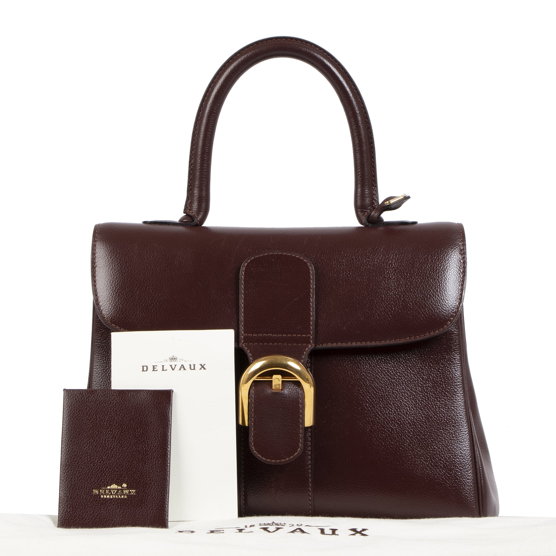 Authentieke tweedehands vintage Delvaux Burgundy Brown Brillant MM Bag koop online webshop LabelLOV