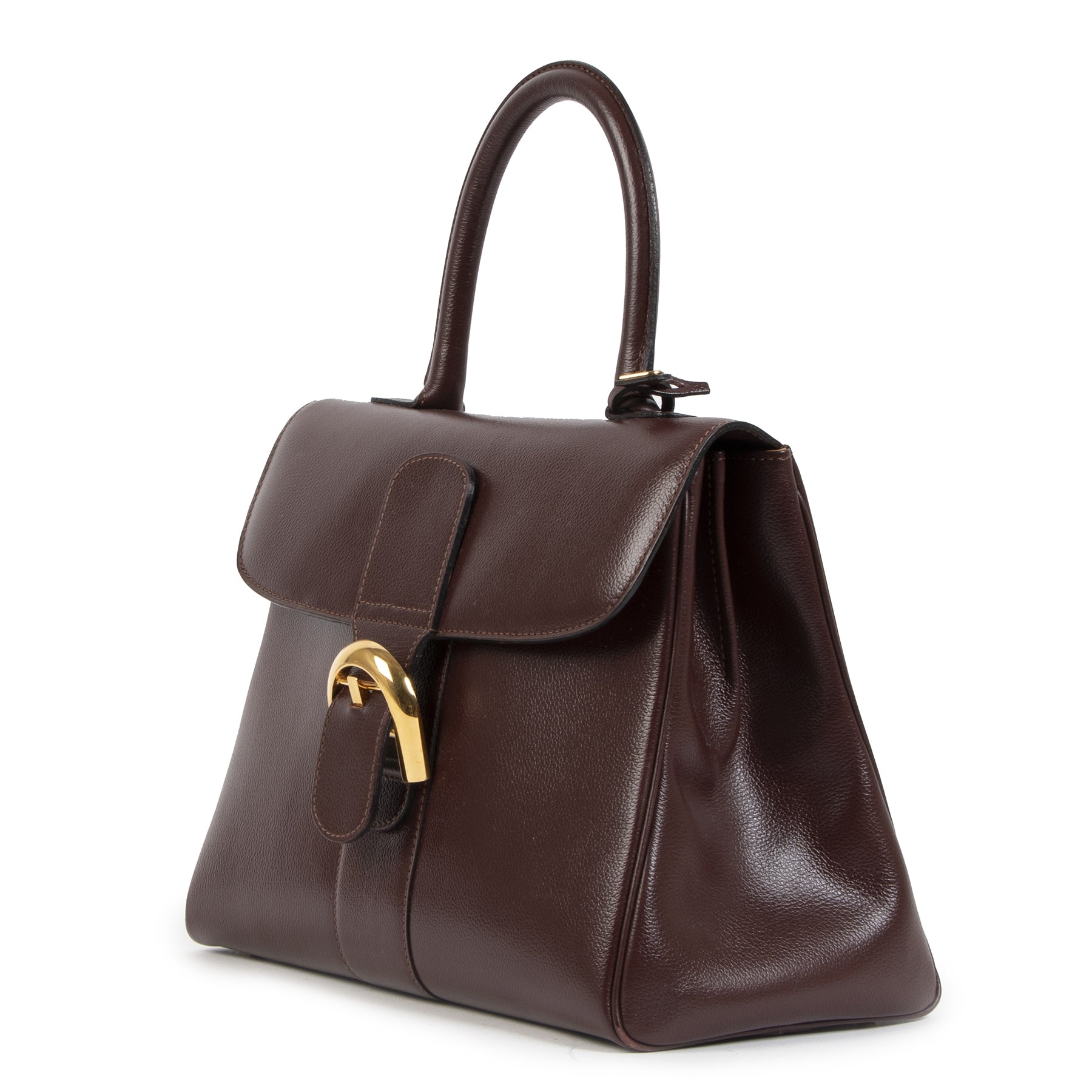 Authentique seconde-main vintage Delvaux Burgundy Brown Brillant MM Bag achète en ligne webshop LabelLOV