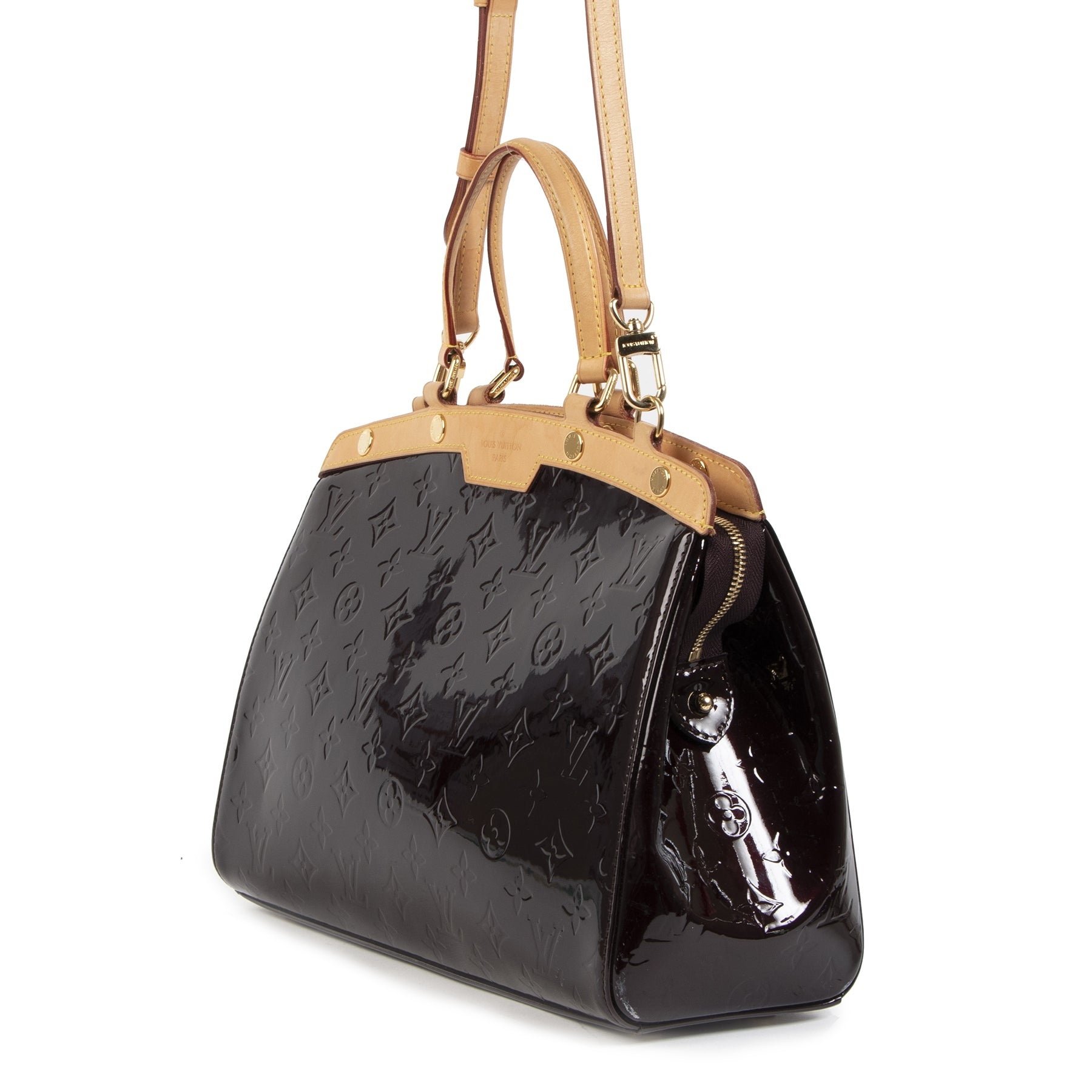 Authentieke Tweedehands Louis Vuitton Amarante Monogram Vernis Brea MM Tote Bag juiste prijs veilig online shoppen luxe merken webshop winkelen Antwerpen België mode fashion