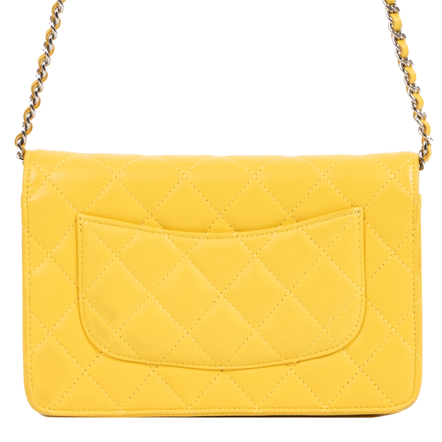 Authentieke Tweedehands Chanel Yellow Wallet On Chain juiste prijs veilig online shoppen luxe merken webshop winkelen Antwerpen België mode fashion