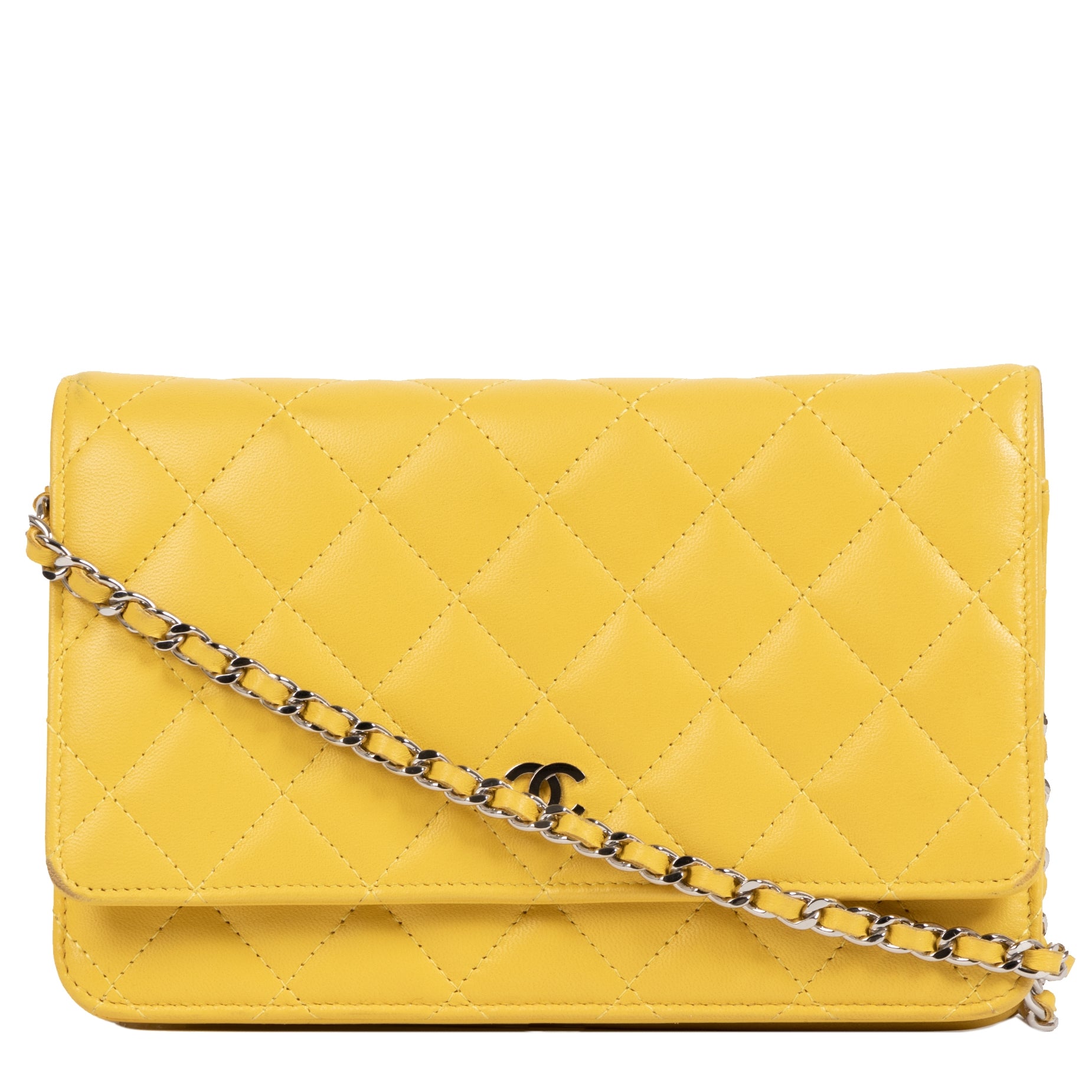 Authentic secondhand Chanel Yellow Wallet On Chain designer bags accessories luxury vintage webshop designer brands fashion safe secure online shopping worldwide shipping