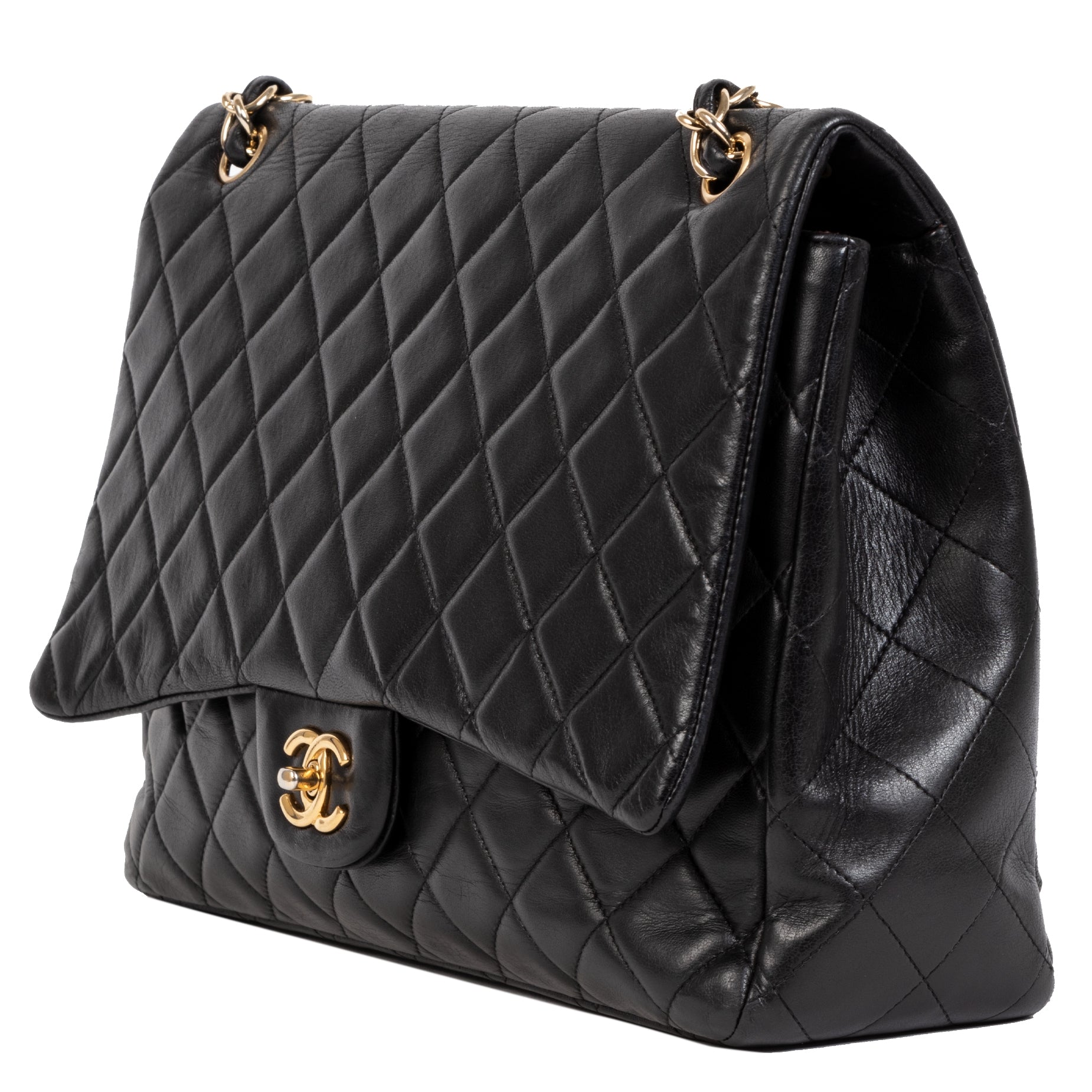 Chanel Classic Zwart Lamsleer Maxi Single-Flap Tas