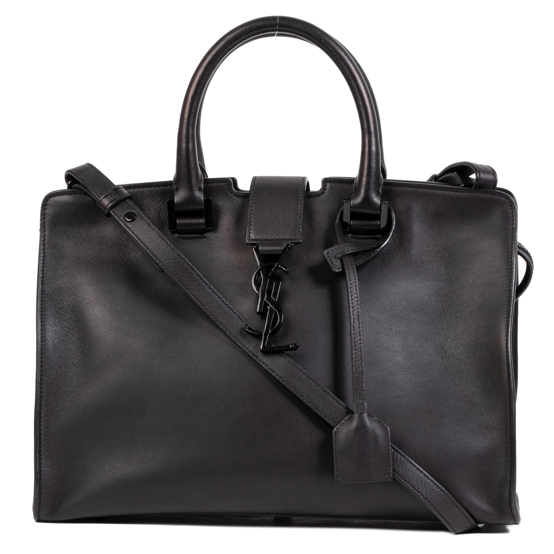 Authentic secondhand Saint Laurent Black Smooth Calfskin Monogram Cabas Bag designer bags accessories clothing shoes luxury vintage webshop designer brands fashion safe secure online shopping worldwide shipping
