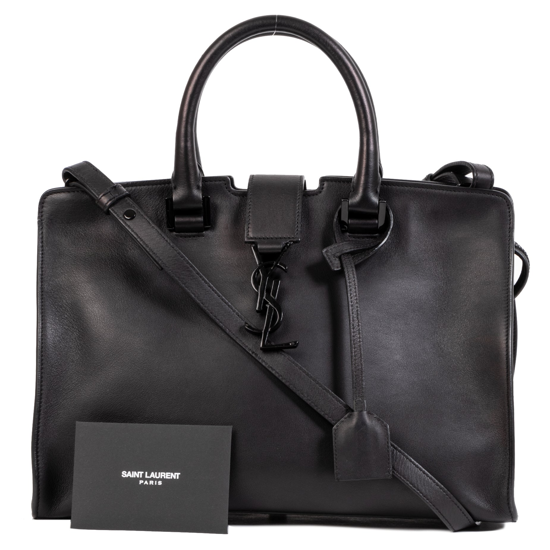 Authentic secondhand Saint Laurent Black Smooth Calfskin Monogram Cabas Bag designer bags accessories clothing shoes luxury vintage webshop designer brands fashion safe secure online shopping worldwide shipping