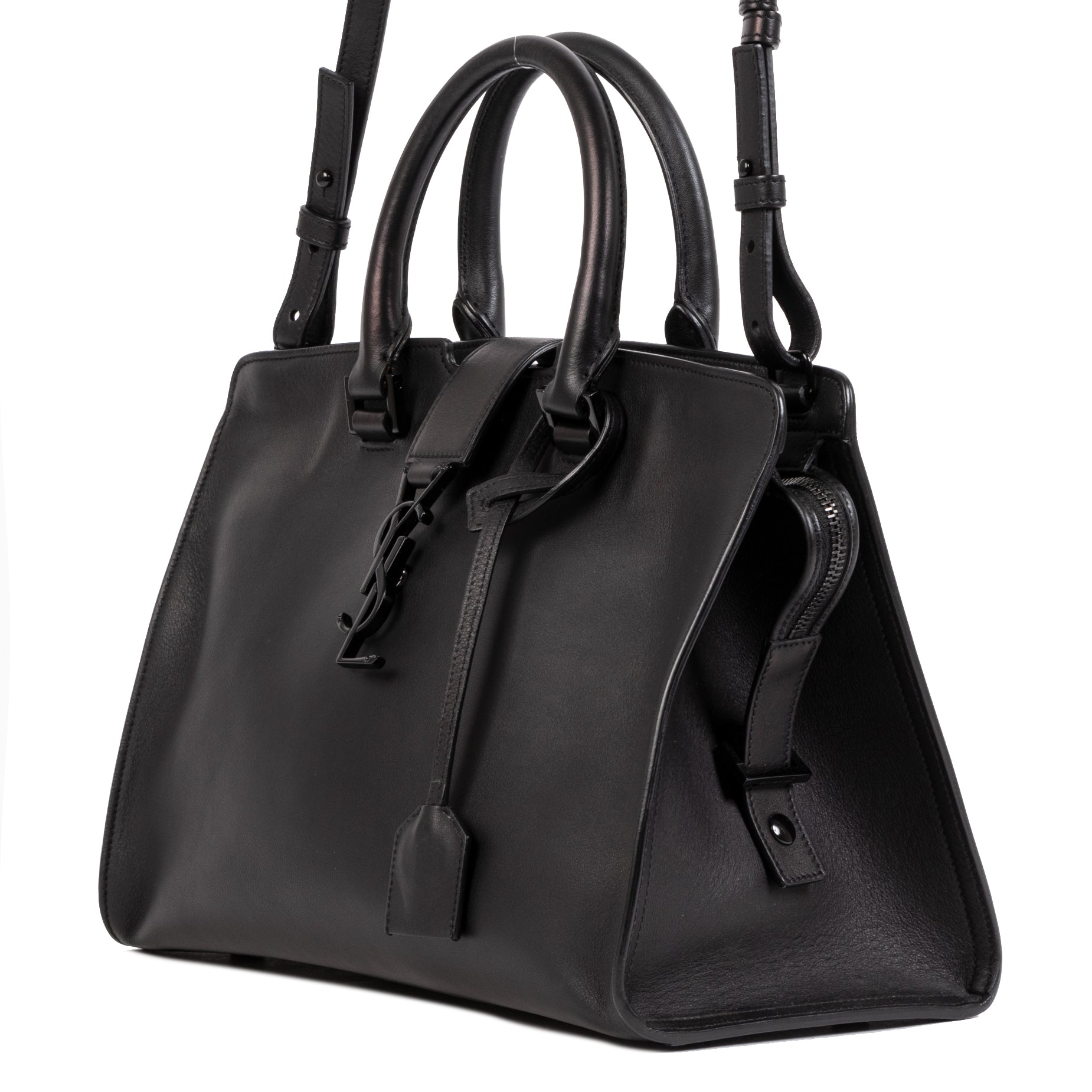 Authentic secondhand Saint Laurent Black Smooth Calfskin Monogram Cabas Bag designer bags accessories clothing shoes luxury vintage webshop designer brands fashion safe secure online shopping worldwide shipping