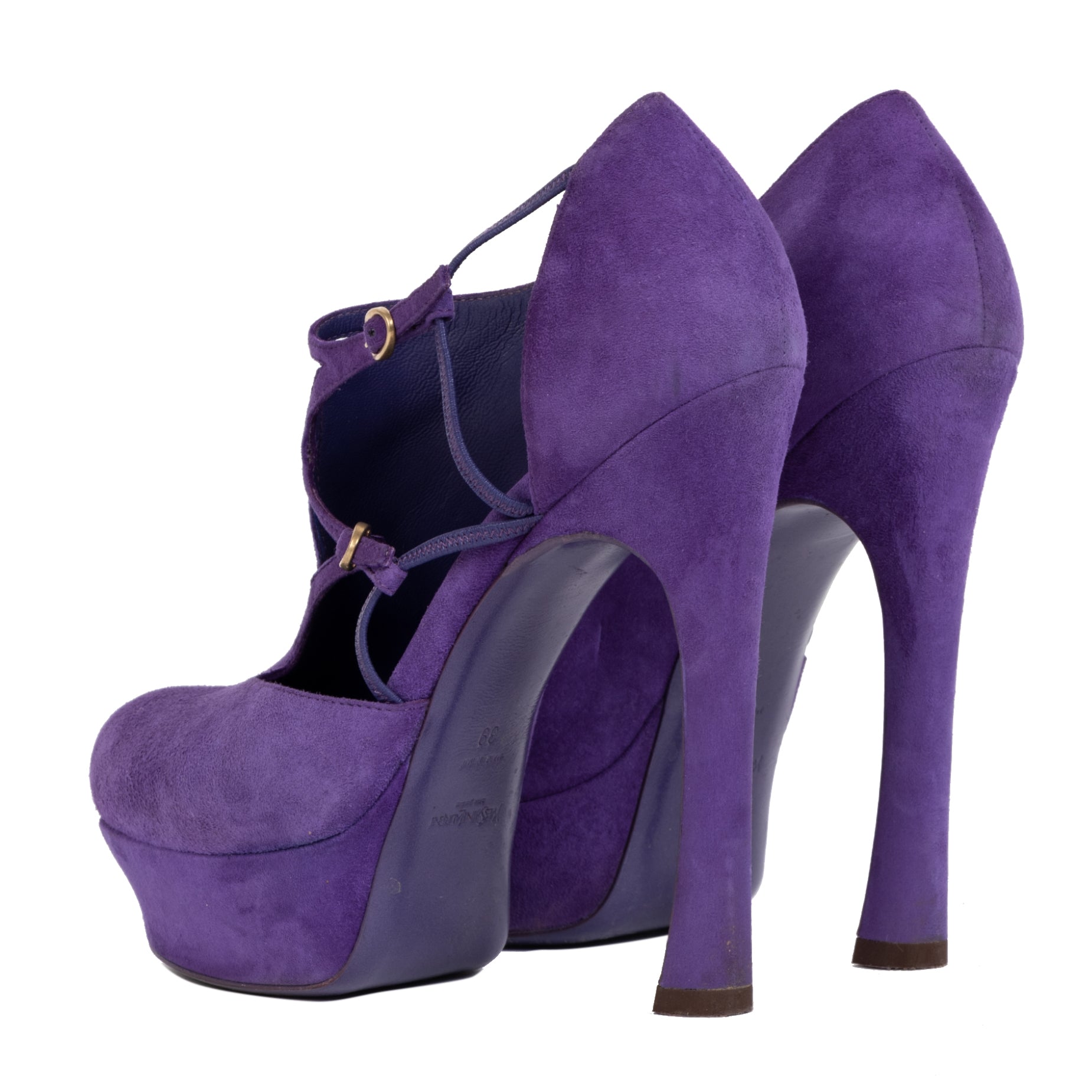 Authentieke Tweedehands Yves Saint Laurent Purple Palais Suede Pumps - Size 39 juiste prijs veilig online shoppen luxe merken webshop winkelen Antwerpen België mode fashion