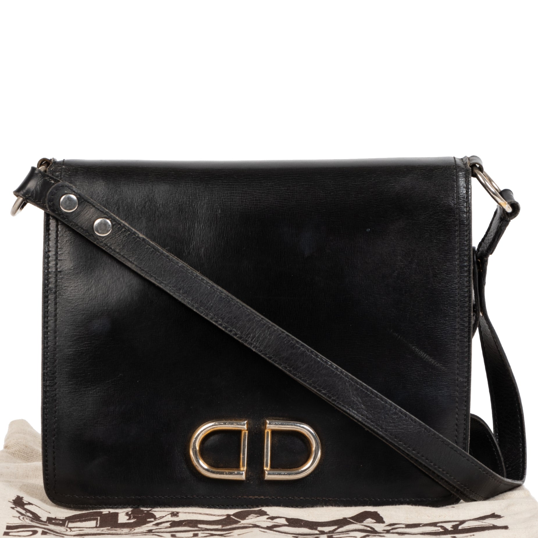 Authentic secondhand Delvaux Black Leather DD Shoulder Bag designer bags luxury vintage webshop designer brands fashion safe secure online shopping worldwide shipping