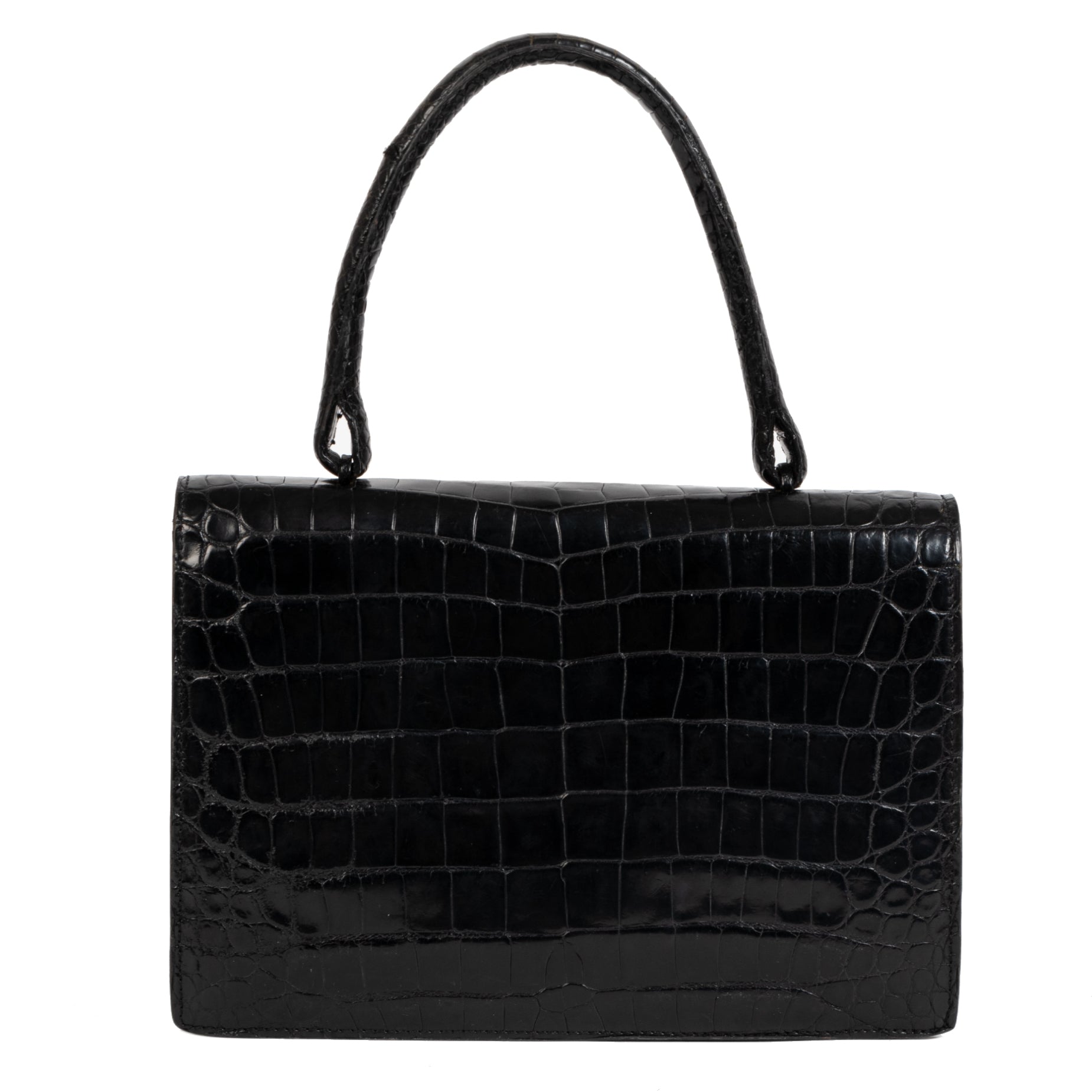 Authentic secondhand Delvaux Black Vintage Crocodile Top Handle Bag designer bags luxury vintage webshop safe secure online shopping designer brands worldwide shipping fashion