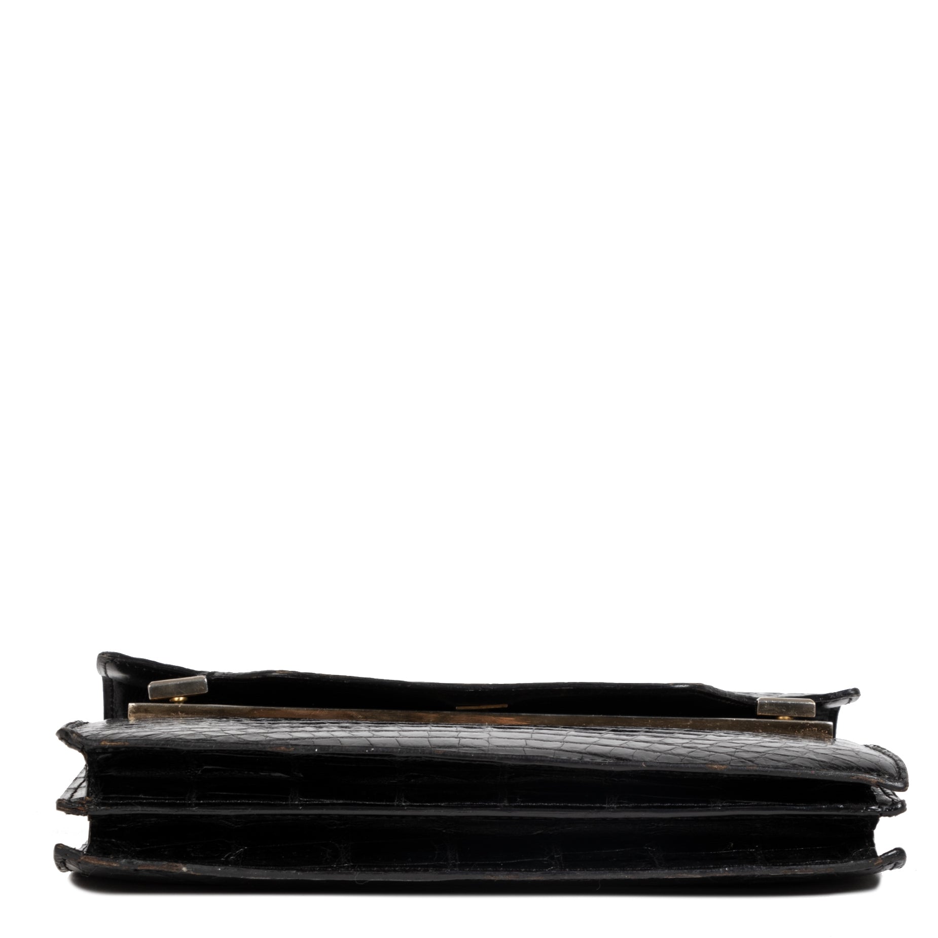 Authentieke Tweedehands Delvaux Black Vintage Crocodile Top Handle Bag juiste prijs veilig online shoppen luxe merken webshop winkelen Antwerpen België mode fashion