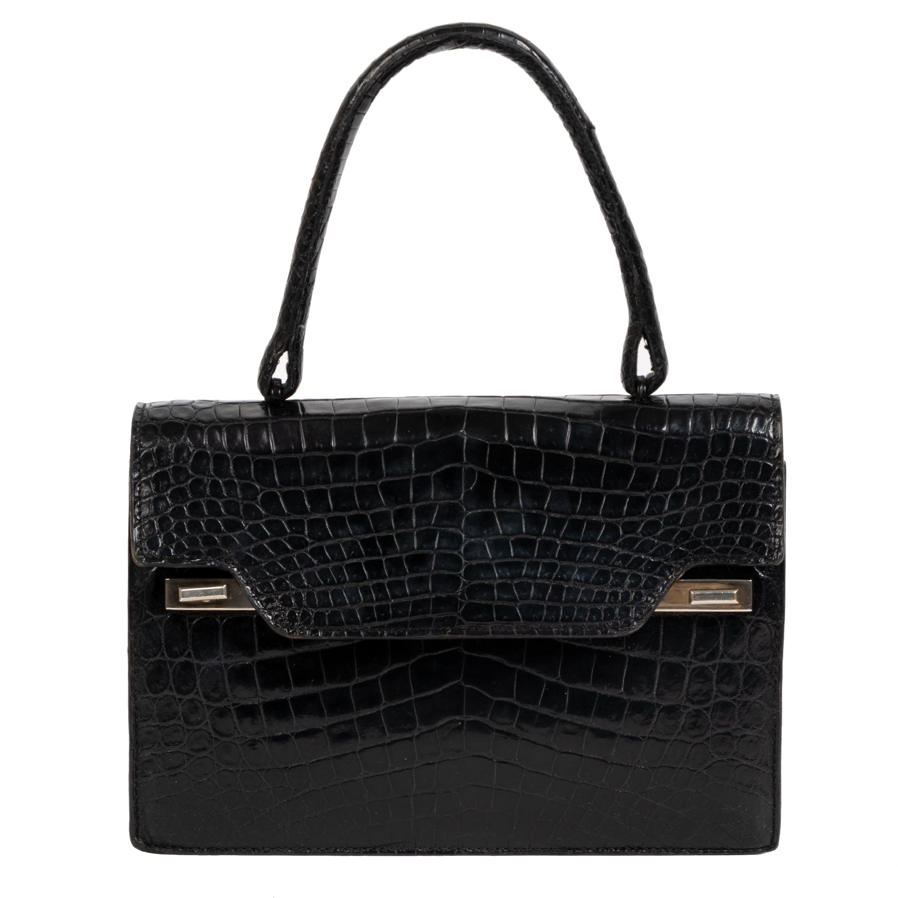 Authentic secondhand Delvaux Black Vintage Crocodile Top Handle Bag designer bags luxury vintage webshop safe secure online shopping designer brands worldwide shipping fashion