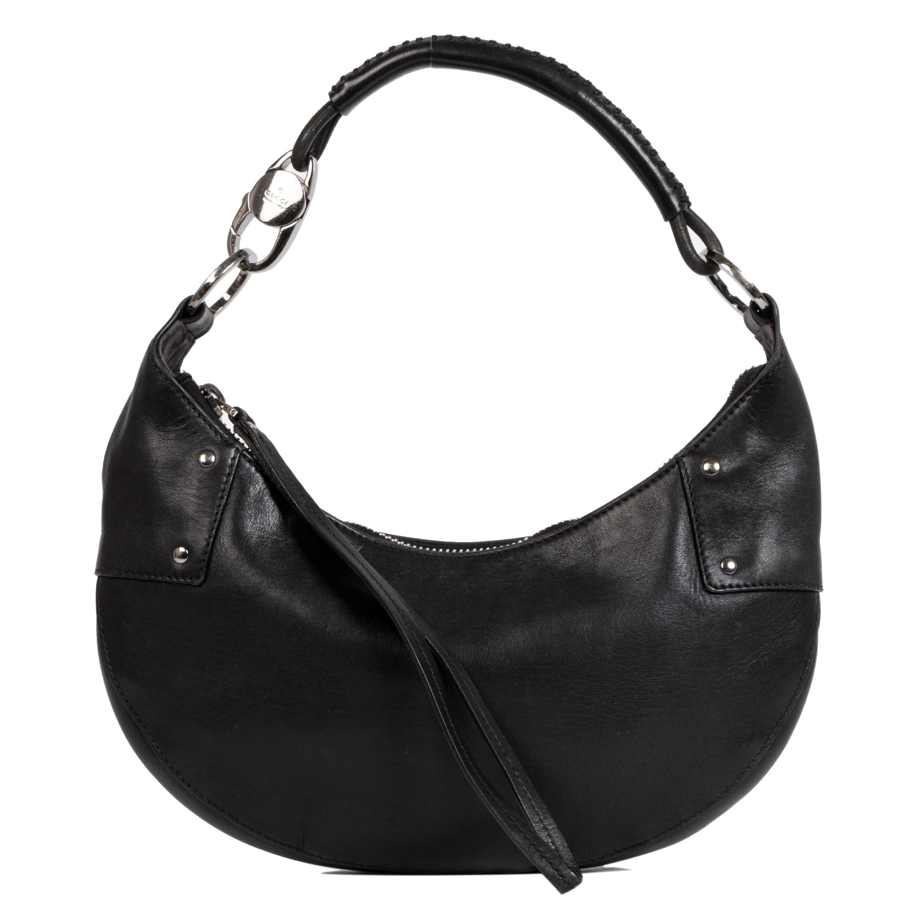 We buy your authentic designer Gucci Black Leather Half Moon bag