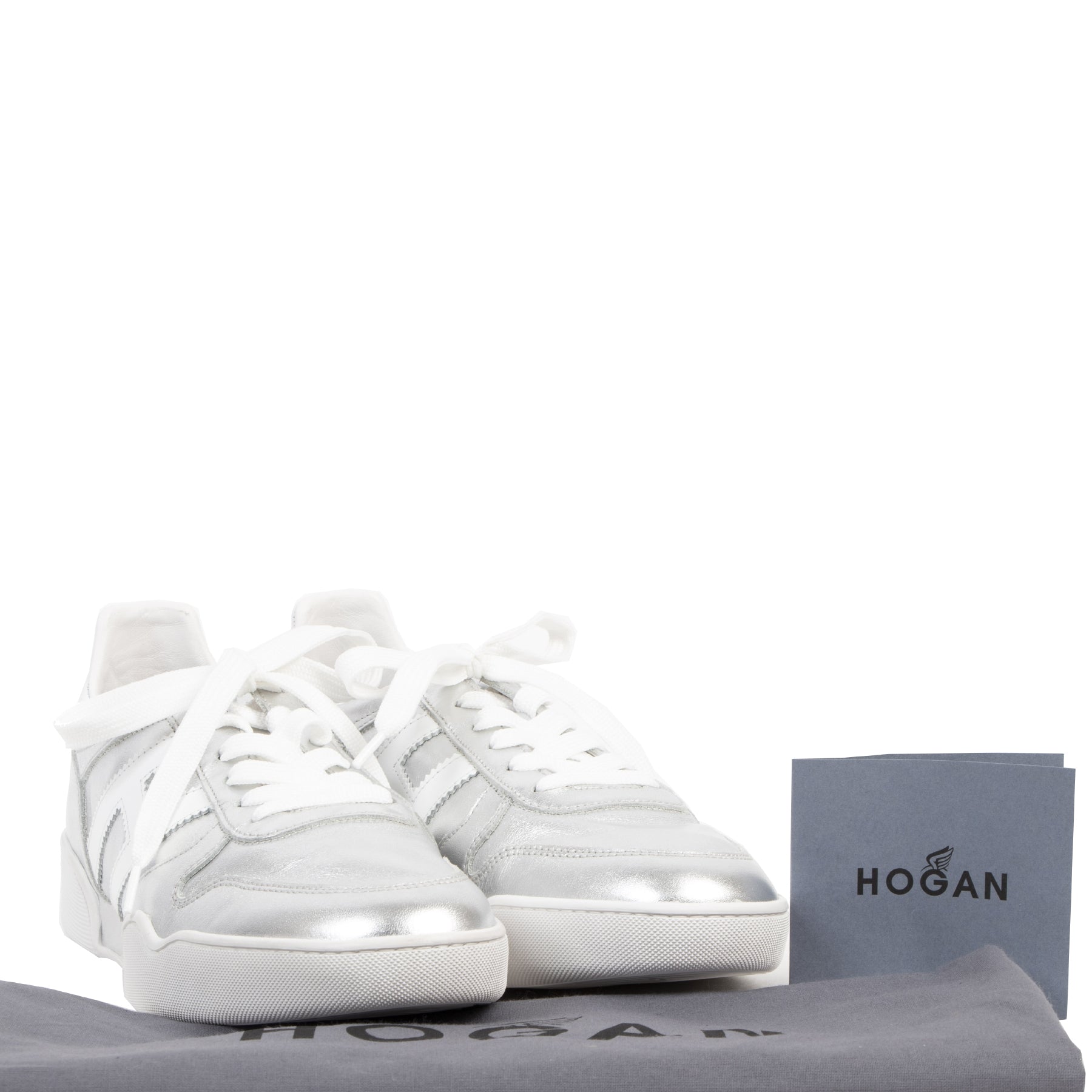 Authentic second-hand vintage Hogan Silver Leather Sneakers - Size 40 buy online webshop LabelLOV
