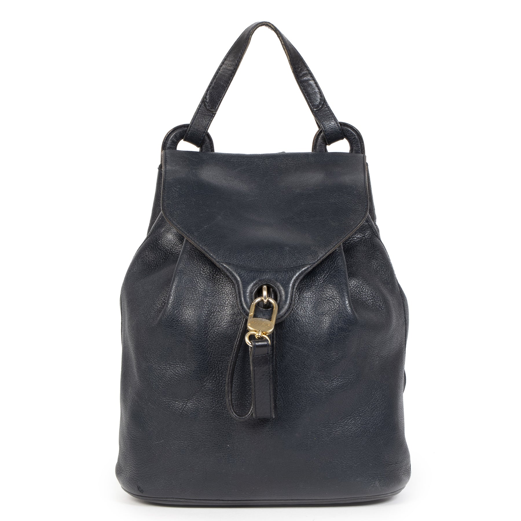 Authentieke Tweedehands Delvaux Navy Leather Backpack juiste prijs veilig online shoppen luxe merken webshop winkelen Antwerpen België mode fashion