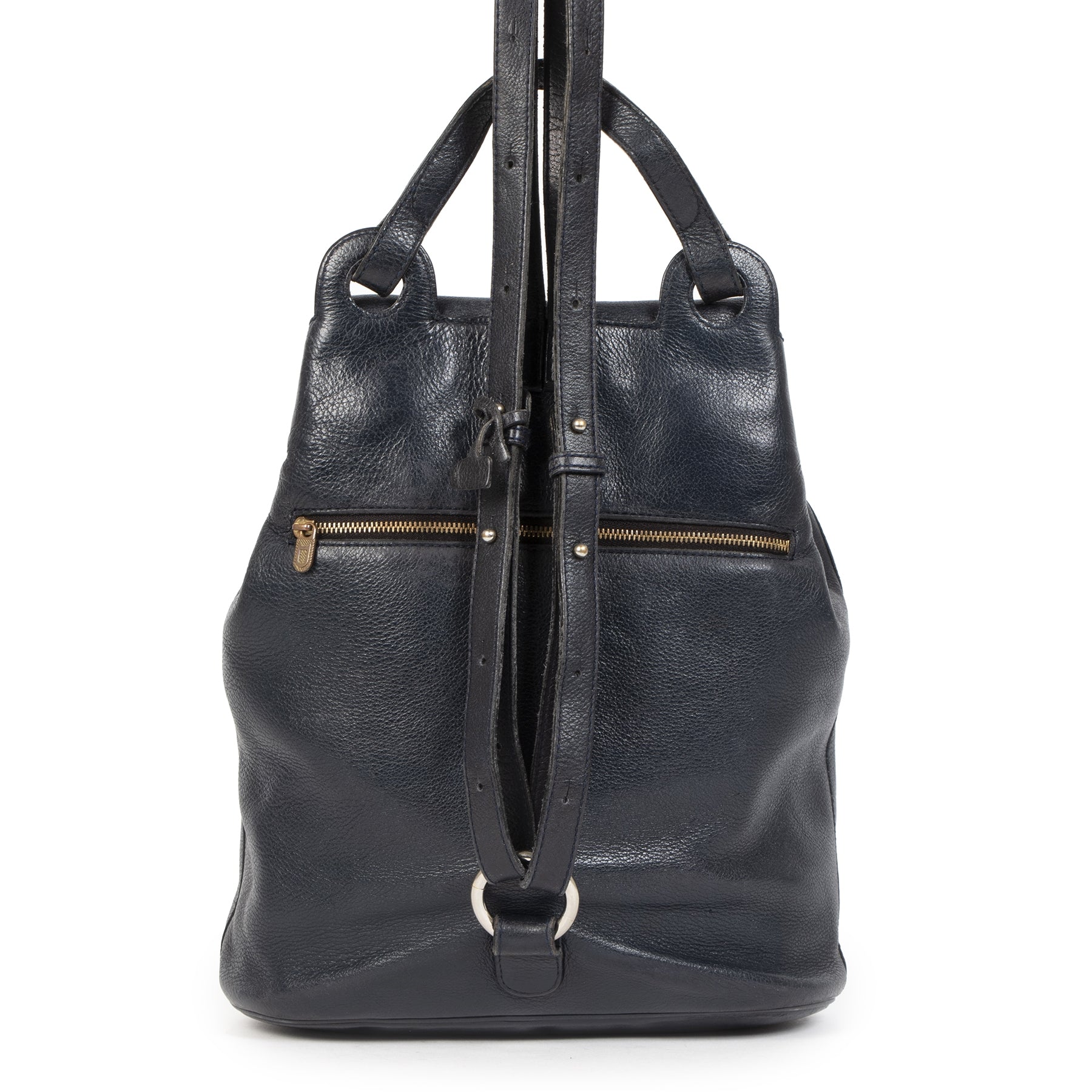 Authentieke Tweedehands Delvaux Navy Leather Backpack juiste prijs veilig online shoppen luxe merken webshop winkelen Antwerpen België mode fashion