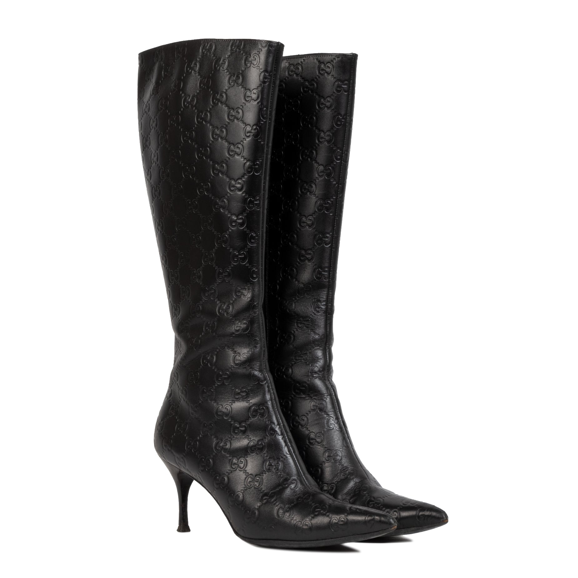 Authentieke Tweedehands Gucci Guccissima Black Leather knee High Boots - Size 39 juiste prijs veilig online shoppen luxe merken webshop winkelen Antwerpen België mode fashion