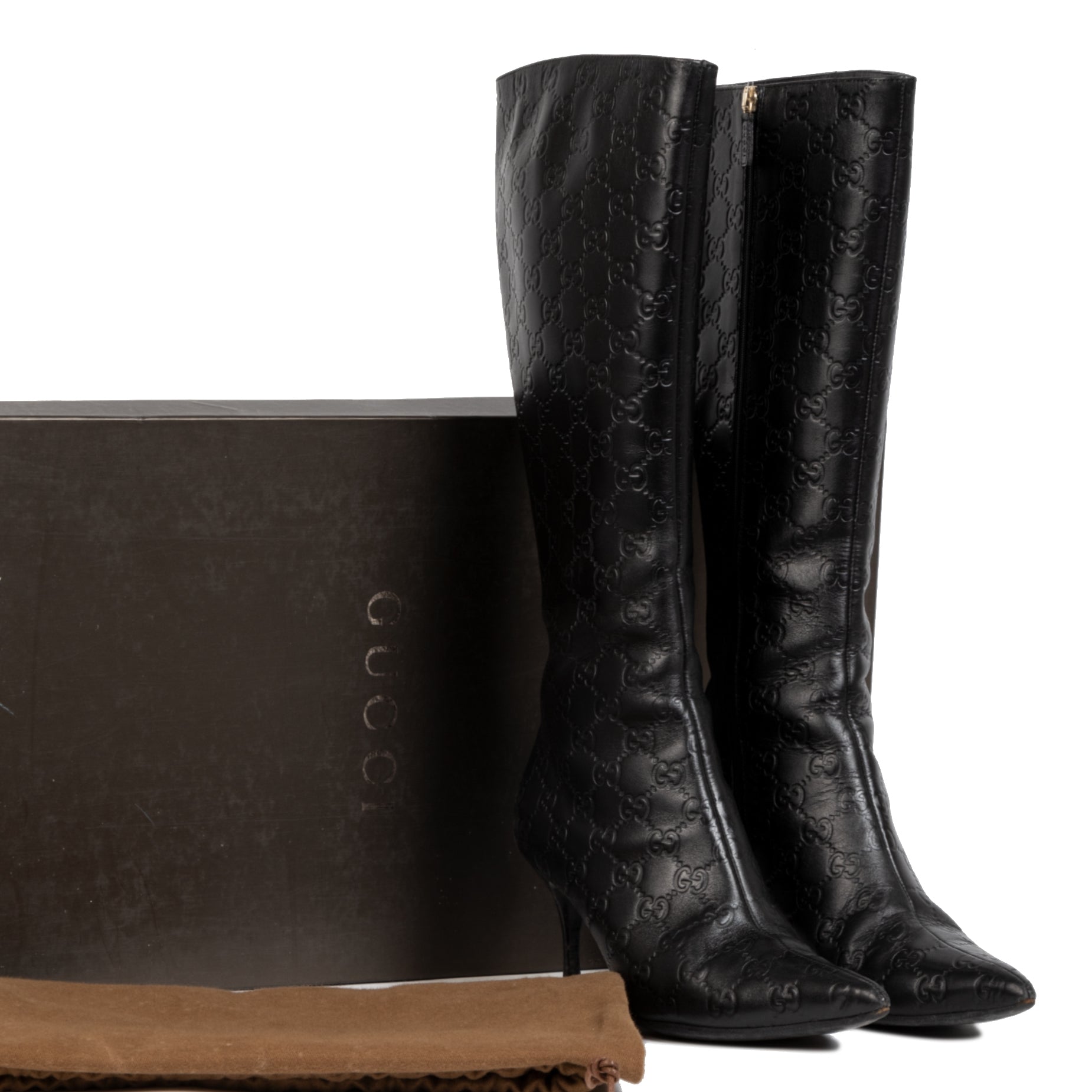 Authentieke Tweedehands Gucci Guccissima Black Leather knee High Boots - Size 39 juiste prijs veilig online shoppen luxe merken webshop winkelen Antwerpen België mode fashion