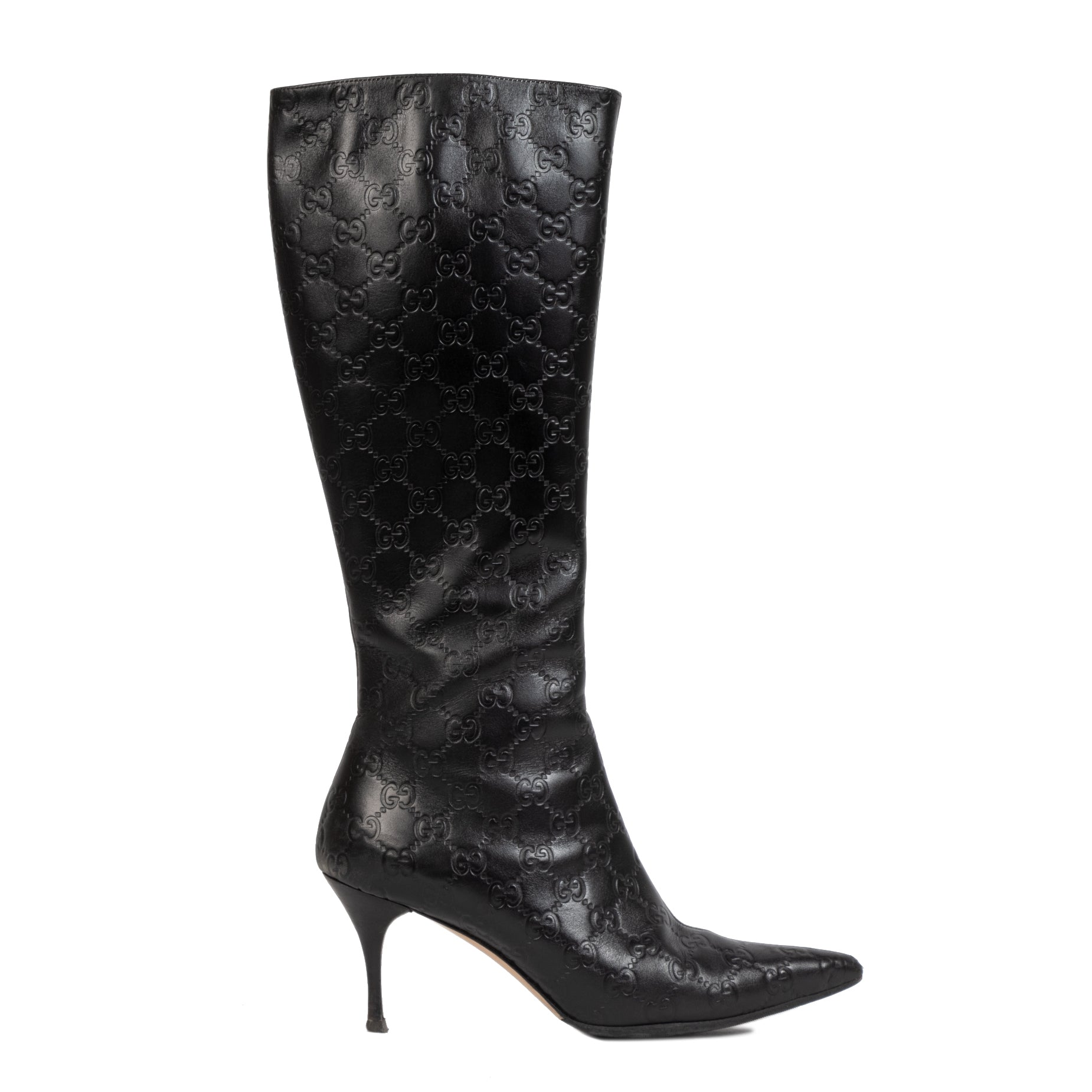 Authentieke Tweedehands Gucci Guccissima Black Leather knee High Boots - Size 39 juiste prijs veilig online shoppen luxe merken webshop winkelen Antwerpen België mode fashion