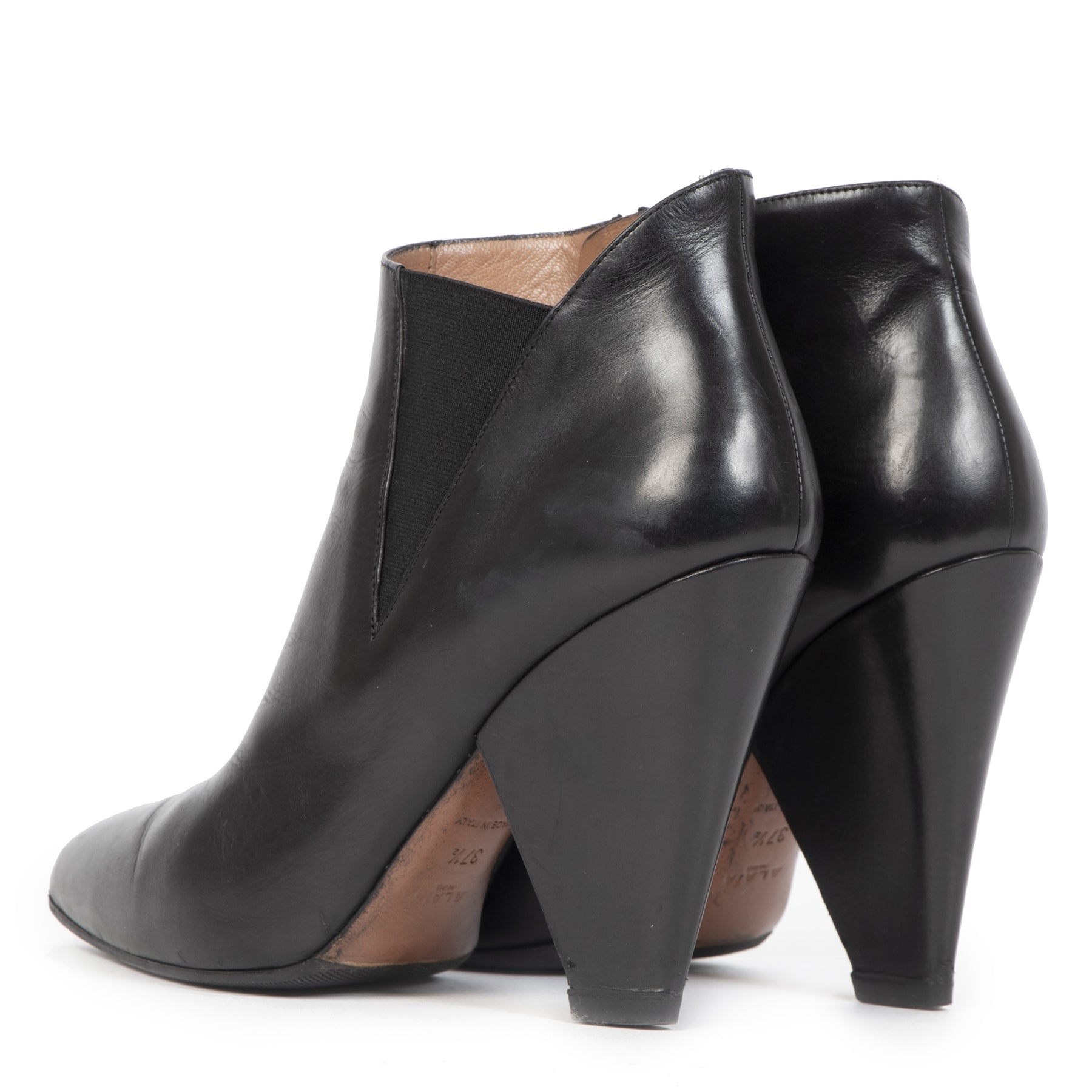 Authentieke Tweedehands Alaïa Black Leather Ankle Boots - Size 37,5 juiste prijs veilig online shoppen luxe merken webshop winkelen Antwerpen België mode fashion