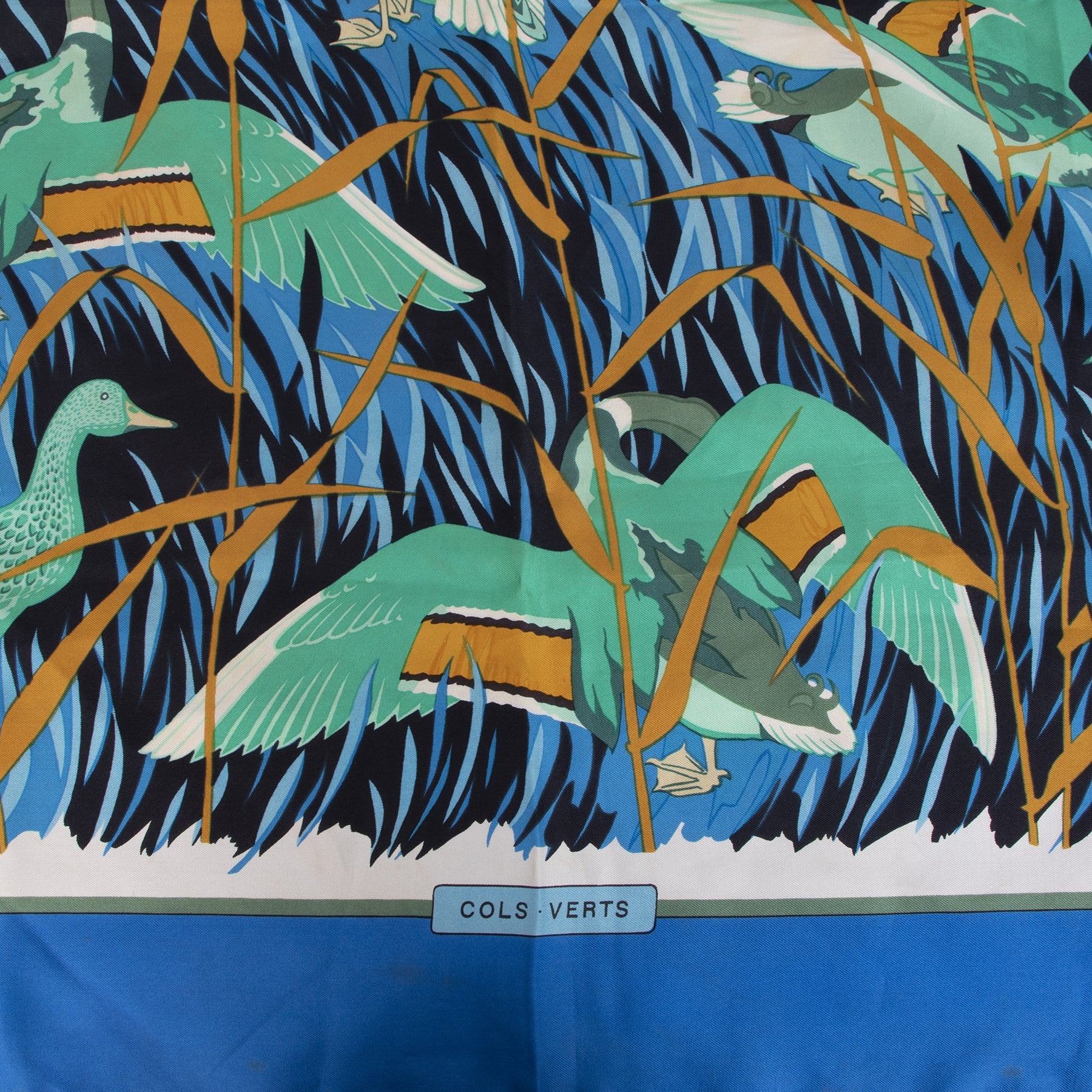 Authentic secondhand Hermès Carré Blue Silk Scarf 'Cols Verts' designer brands fashion luxury vintage webshop safe secure online shopping worldwide shipping