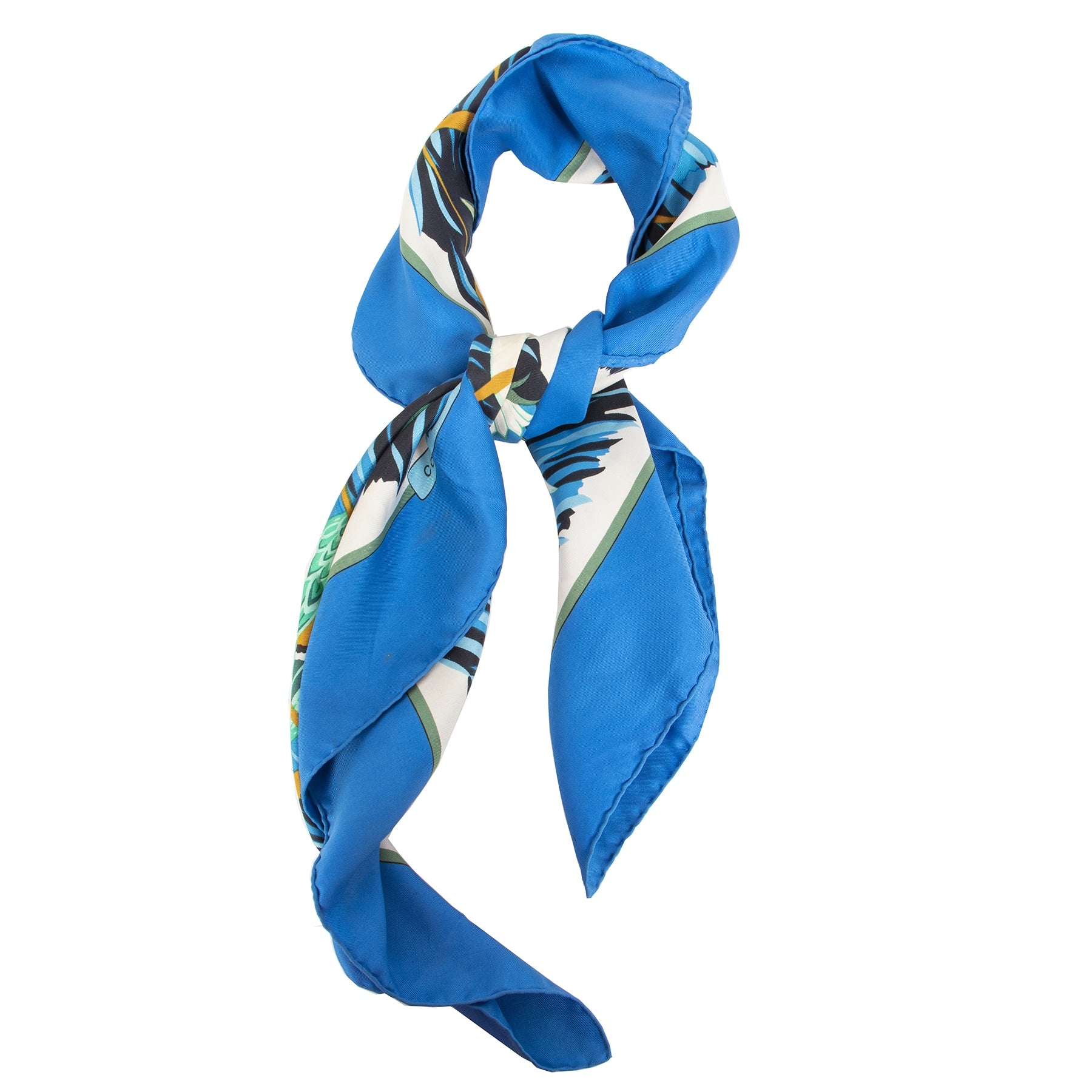 Authentieke Tweedehands Hermès Carré Blue Silk Scarf 'Cols Verts' juiste prijs veilig online shoppen luxe merken webshop winkelen Antwerpen België mode fashion