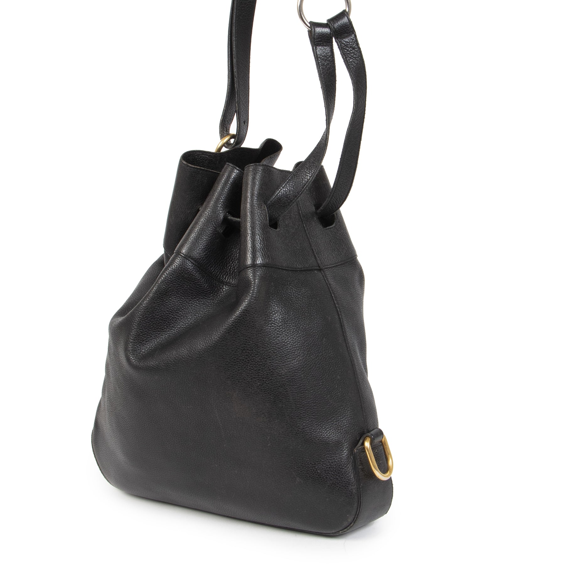 Authentieke Tweedehands Delvaux Black Leather Bucket Bag juiste prijs veilig online shoppen luxe merken webshop winkelen Antwerpen België