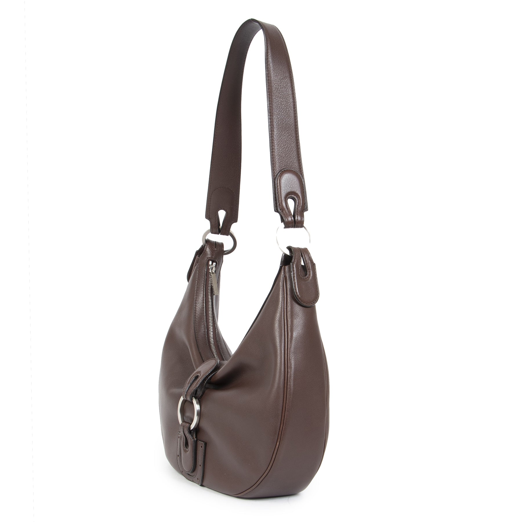 Authentieke Tweedehands Delvaux Chocolate Brown Leather Camille Bag juiste prijs veilig online shoppen luxe merken webshop winkelen Antwerpen België mode fashion