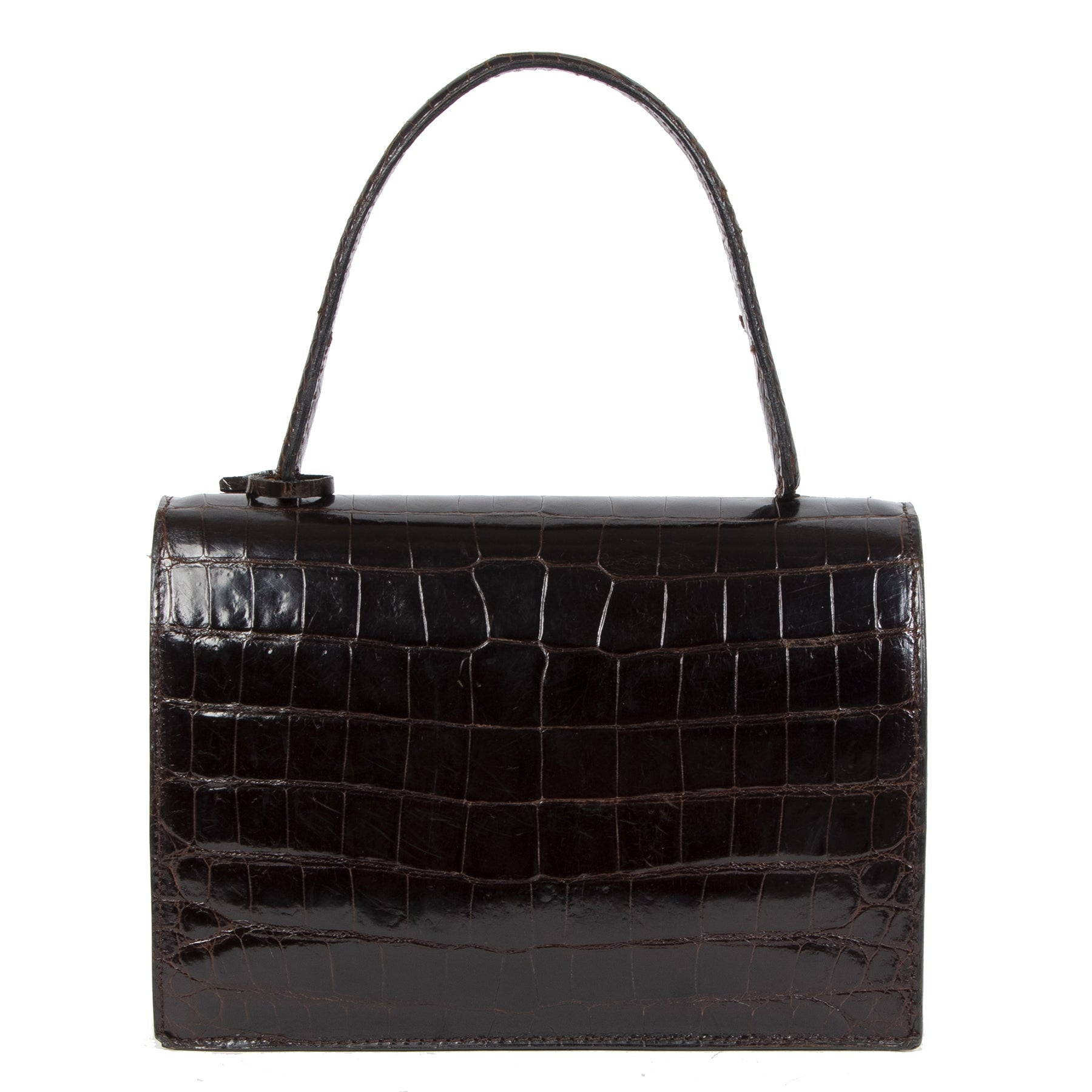 Authentic secondhand Delvaux Vintage Brown Croco Top Handle Bag designer bags accessories designer brands luxury vintage webshop online shopping