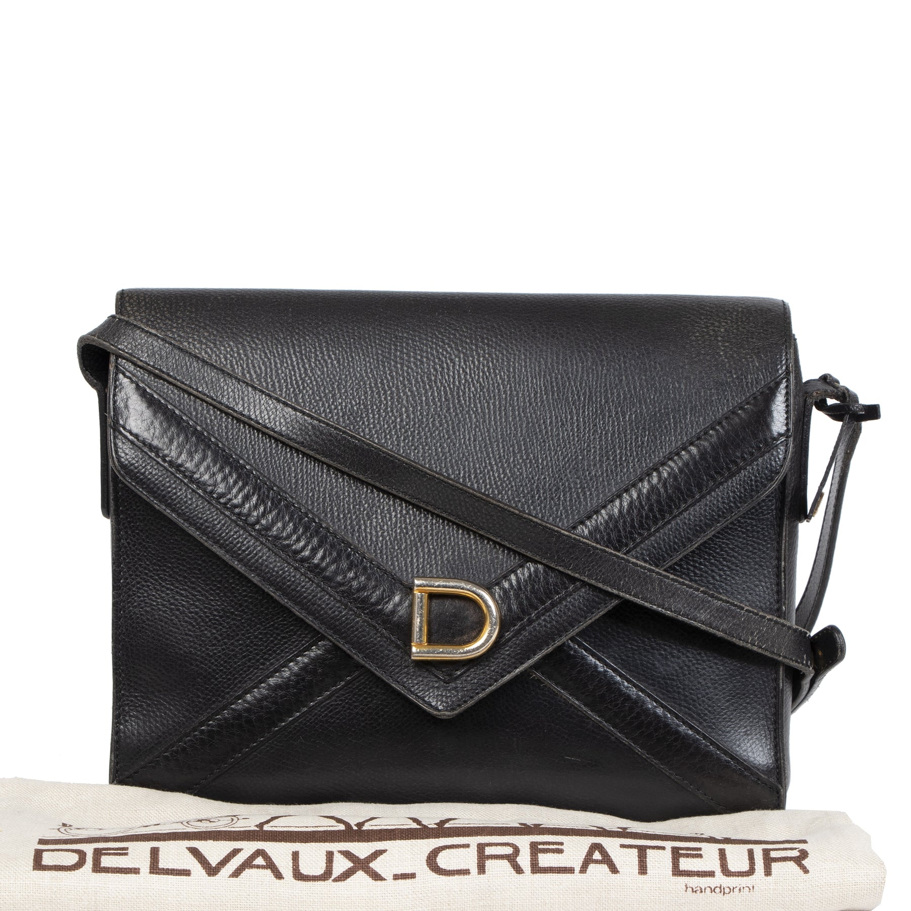 Authentic secondhand Delvaux Black Leather Envelope Shoulder Bag designer bags accessories designer brands luxury vintage webshop safe secure online shopping worldwide shipping