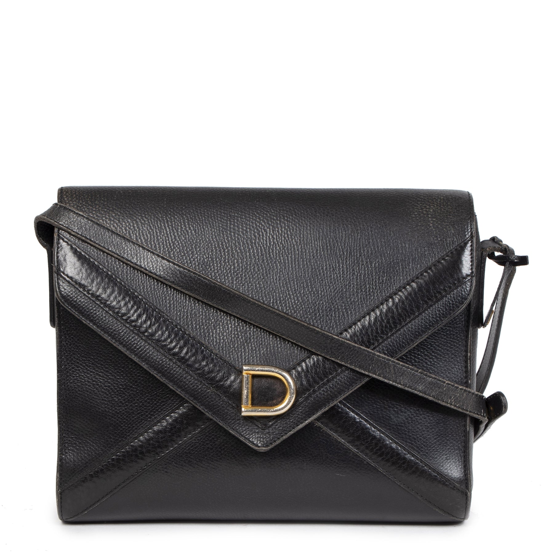 Authentieke Tweedehands Delvaux Black Leather Envelope Shoulder Bag juiste prijs veilig online shoppen luxe merken webshop winkelen Antwerpen België mode fashion