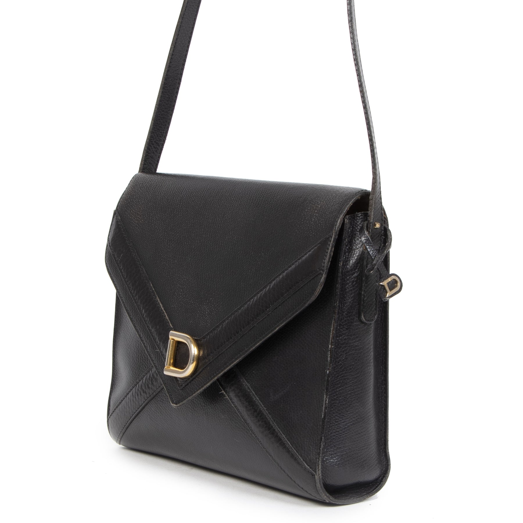 Authentieke Tweedehands Delvaux Black Leather Envelope Shoulder Bag juiste prijs veilig online shoppen luxe merken webshop winkelen Antwerpen België mode fashion