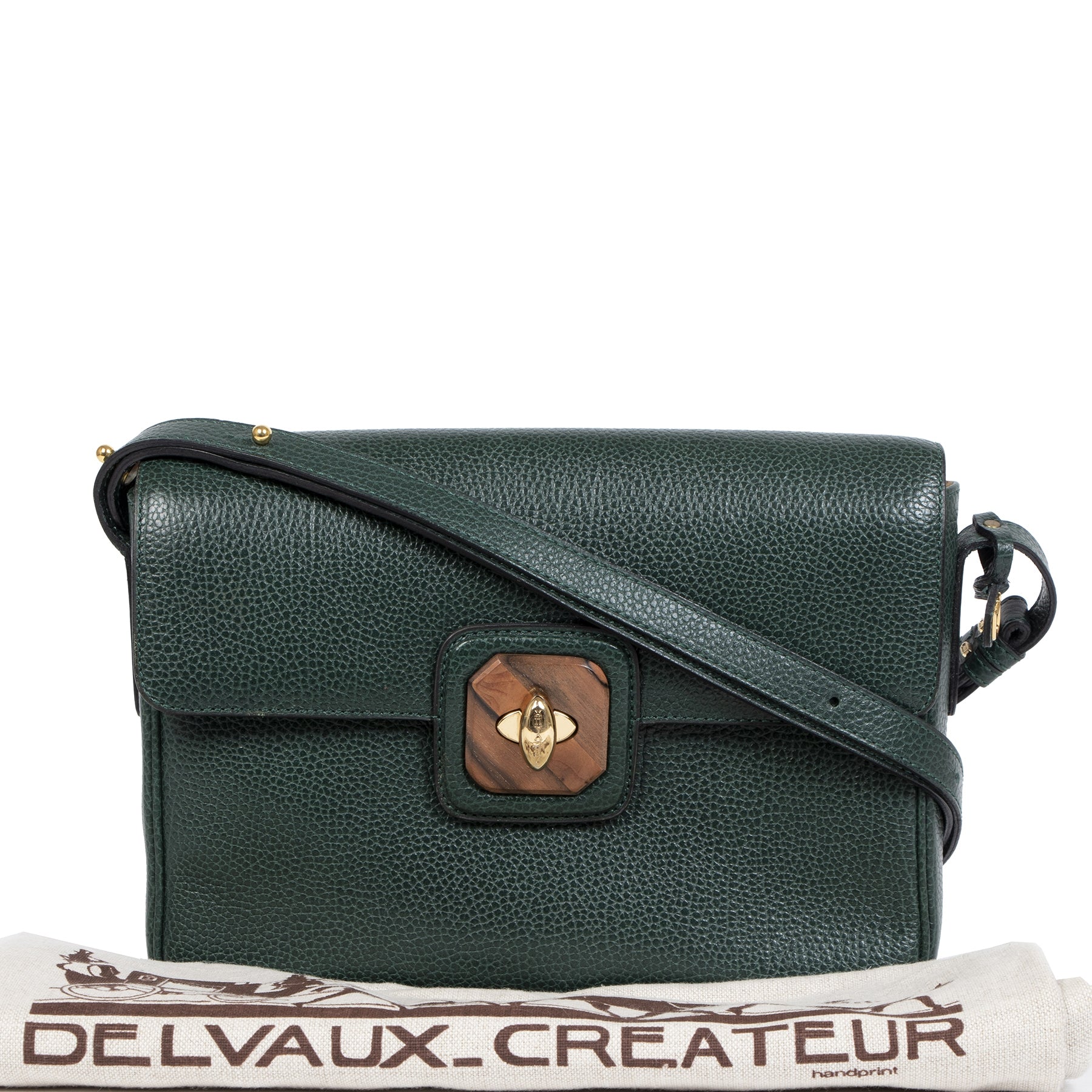 Authentieke Tweedehands Delvaux Green Leather Wooden Turnlock Bag juiste prijs veilig online shoppen luxe merken webshop winkelen Antwerpen België mode fashion