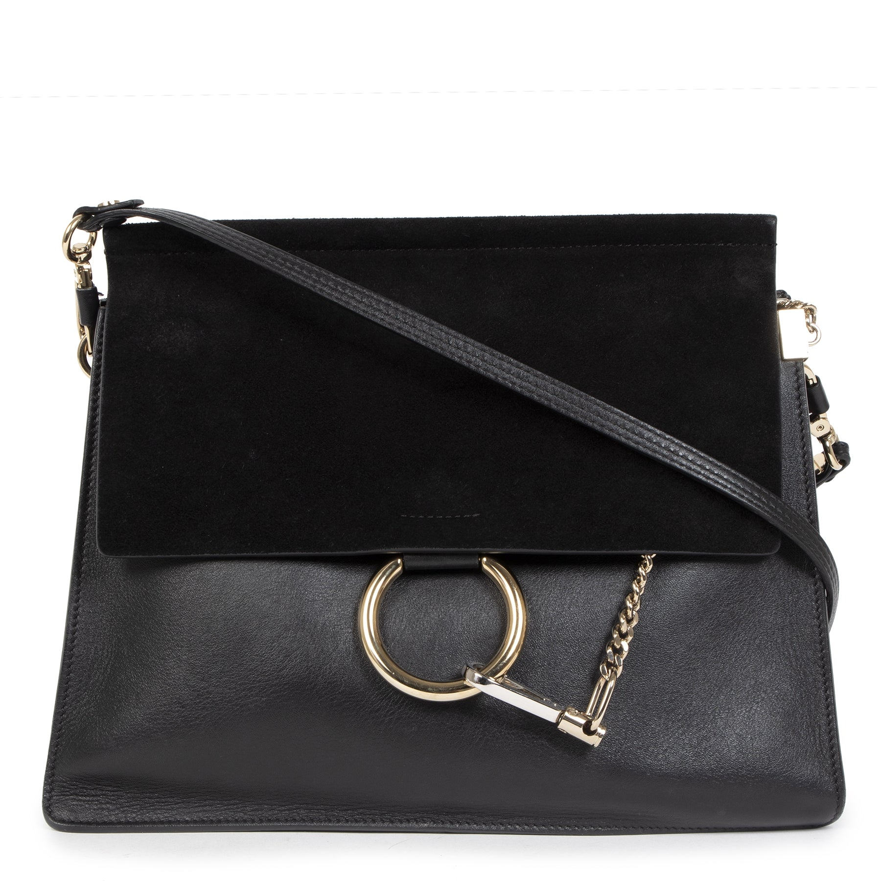 Authentic secondhand Chloé Black Faye Suede Medium Bag designer bags luxury vintage webshop designer brands luxury vintage webshop safe secure online shopping