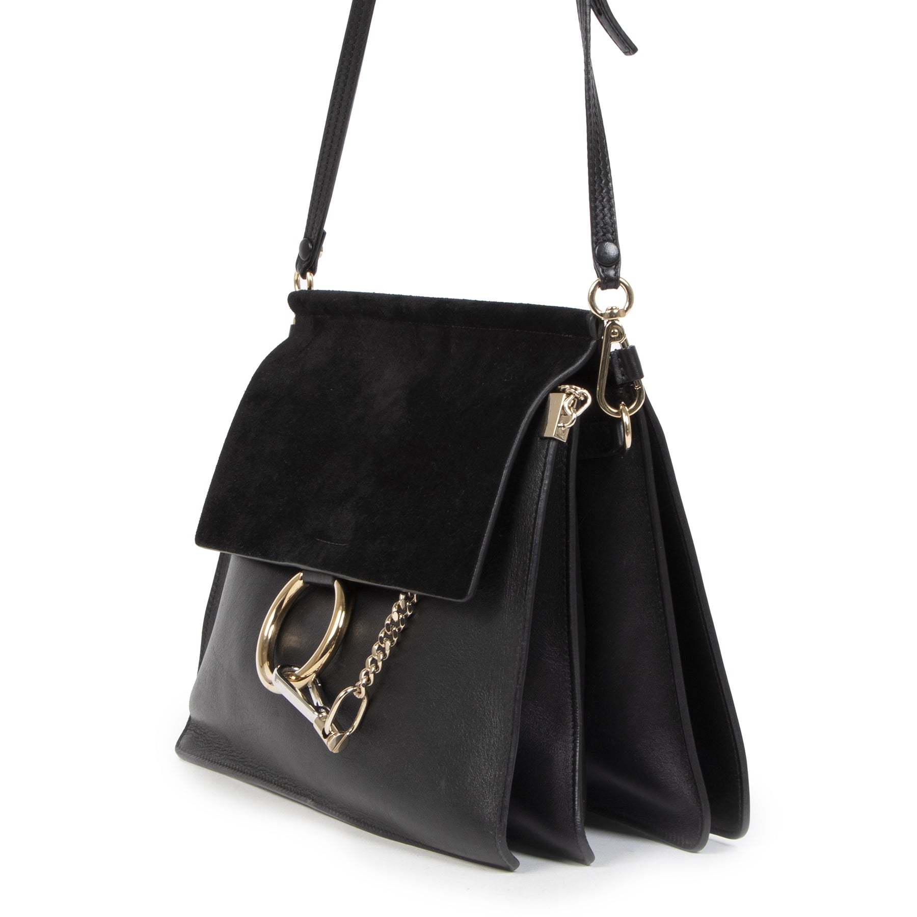 Authentieke Tweedehands Chloé Black Faye Suede Medium Bag juiste prijs veilig online shoppen luxe merken webshop winkelen Antwerpen België mode fashion