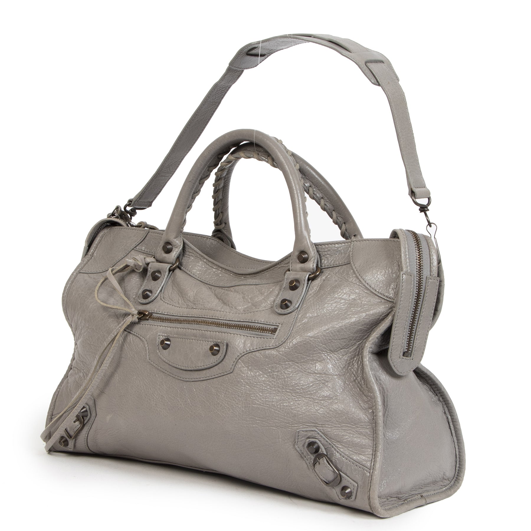 Authentieke tweedehands Balenciaga grijze lederen tassen koop cadeaus tegen de juiste prijs veilig online winkelen LabelLOV webshop luxe merken winkelen Antwerpen België mode