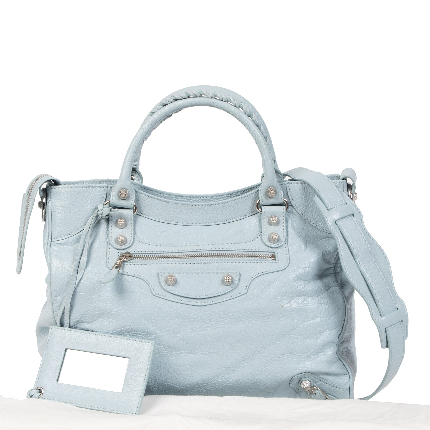 Authentieke tweedehands vintage Balenciaga Baby Blue Velo Bag koop online webshop LabelLOV