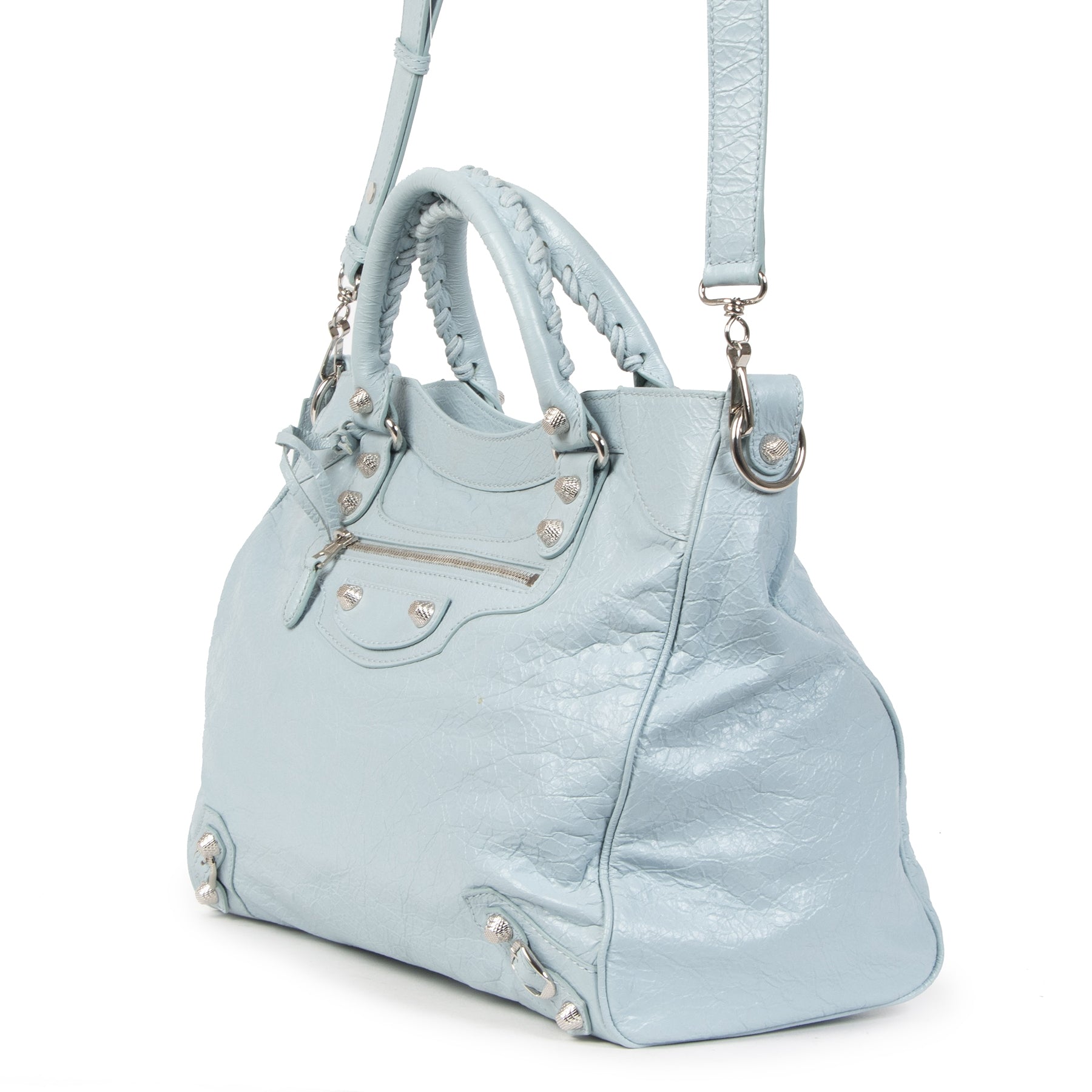 Authentieke tweedehands vintage Balenciaga Baby Blue Velo Bag koop online webshop LabelLOV
