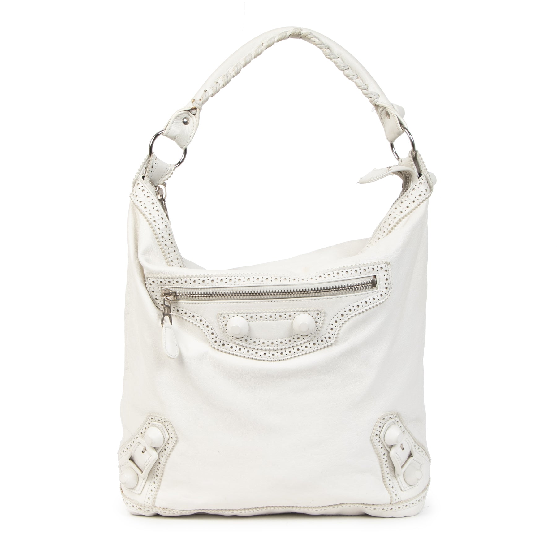 100% authentic Balenciaga White Giant Day Bag available at Labellov secondhand luxury in Antwerp
