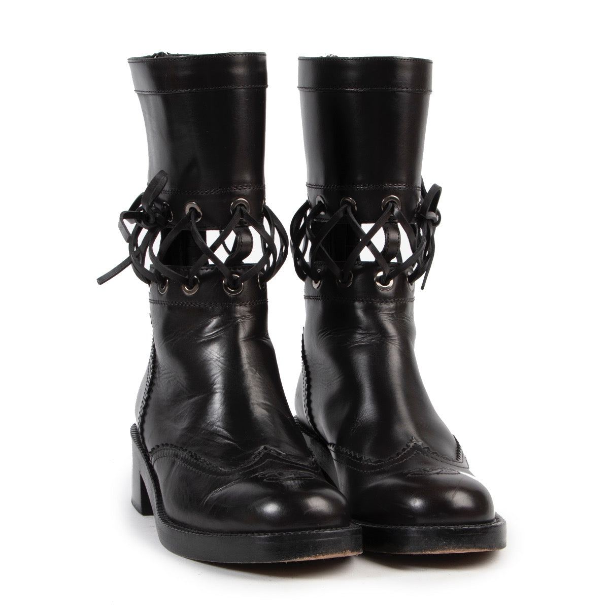 Chanel boxcalf lace up boots size 36