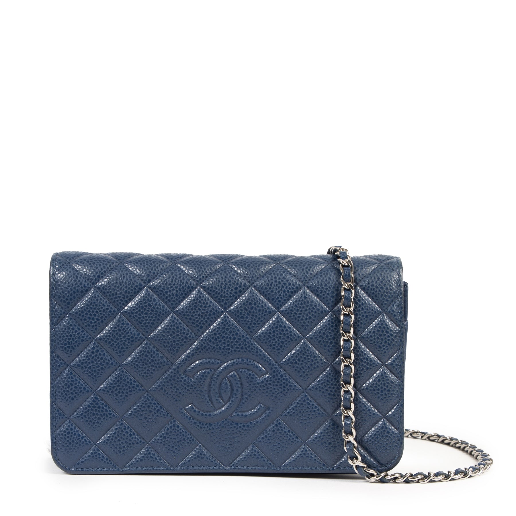 Chanel Blue Caviar Leather WOC Wallet on Chain available online at Labellov
