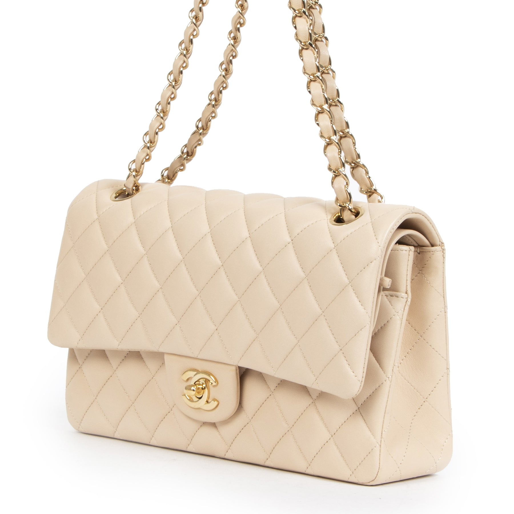 koop veilig online Chanel Nude Lambskin Classic Flap Bag GHW