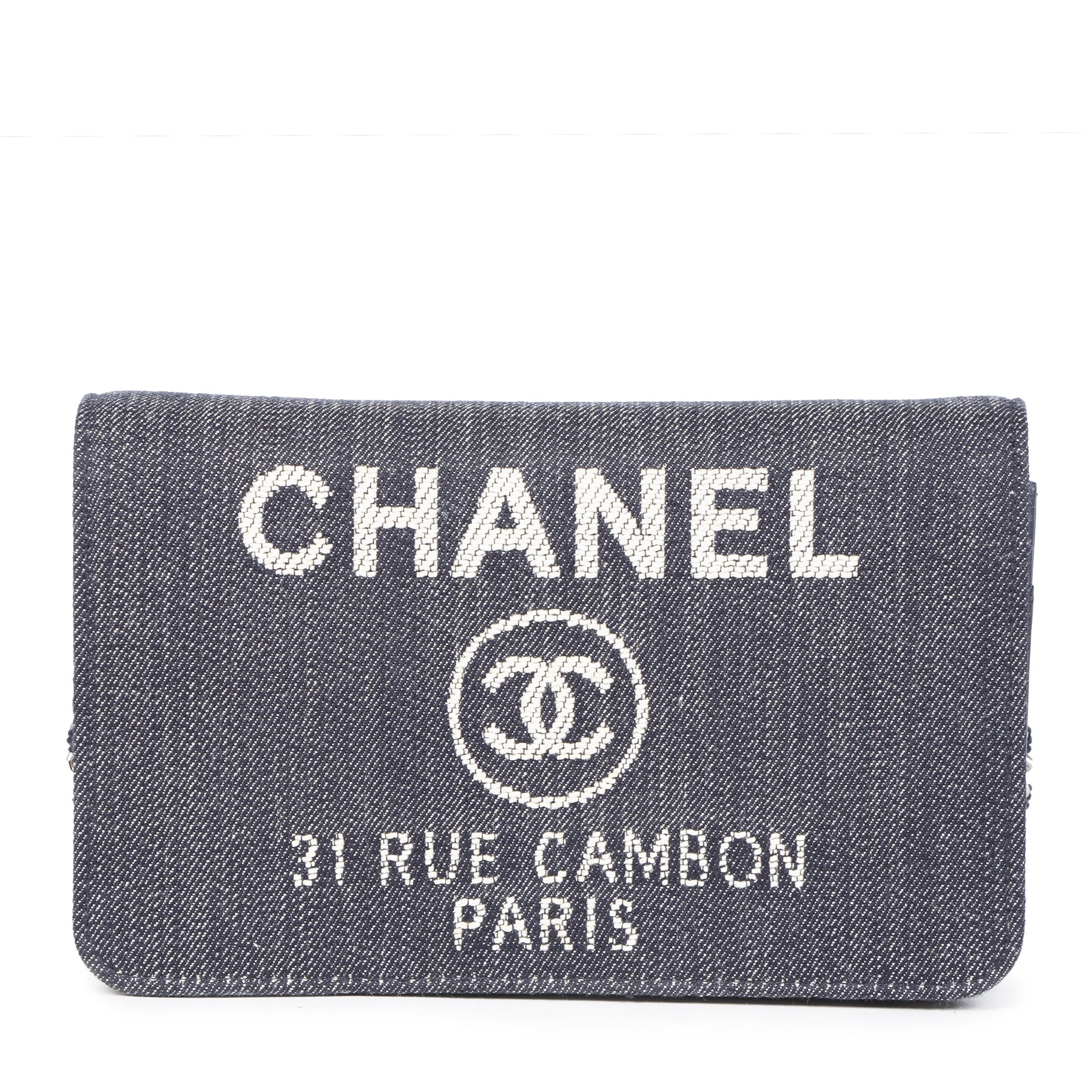 Authentieke Tweedehands Chanel Denim 31 Rue Cambon Wallet On A Chain juiste prijs veilig online shoppen luxe merken webshop winkelen Antwerpen België mode fashion