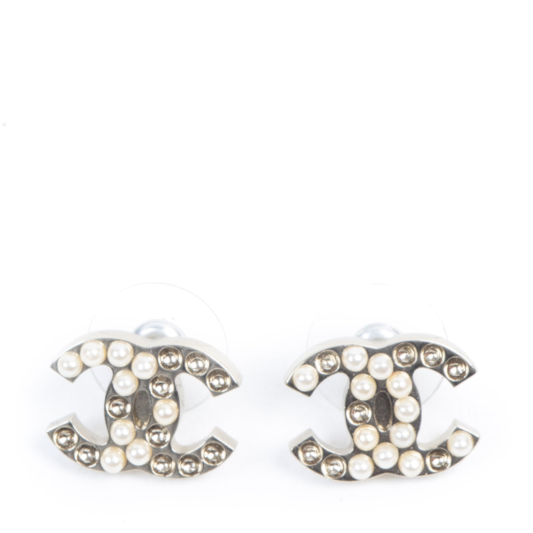Authentieke tweedehands vintage Chanel Pearl Embellished CC Earrings koop online webshop LabelLOV