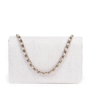 Authentic secondhand Chanel Pink Woven Straw Deauville Wallet on Chain designer bags luxury vintage webshop fashion safe secure online shopping