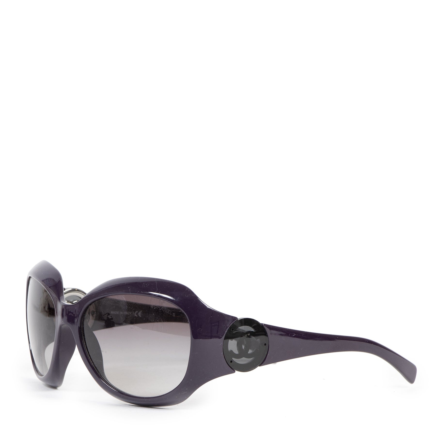 Authentieke Tweedehands Chanel Purple CC Logo Sunglasses juiste prijs veilig online shoppen luxe merken webshop winkelen Antwerpen België mode fashion