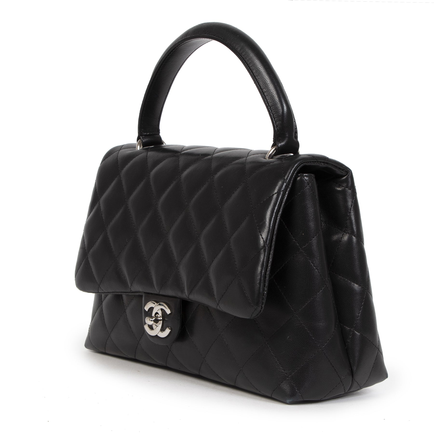 Chanel Black Lambskin Kelly Satchel Top Handle Bag